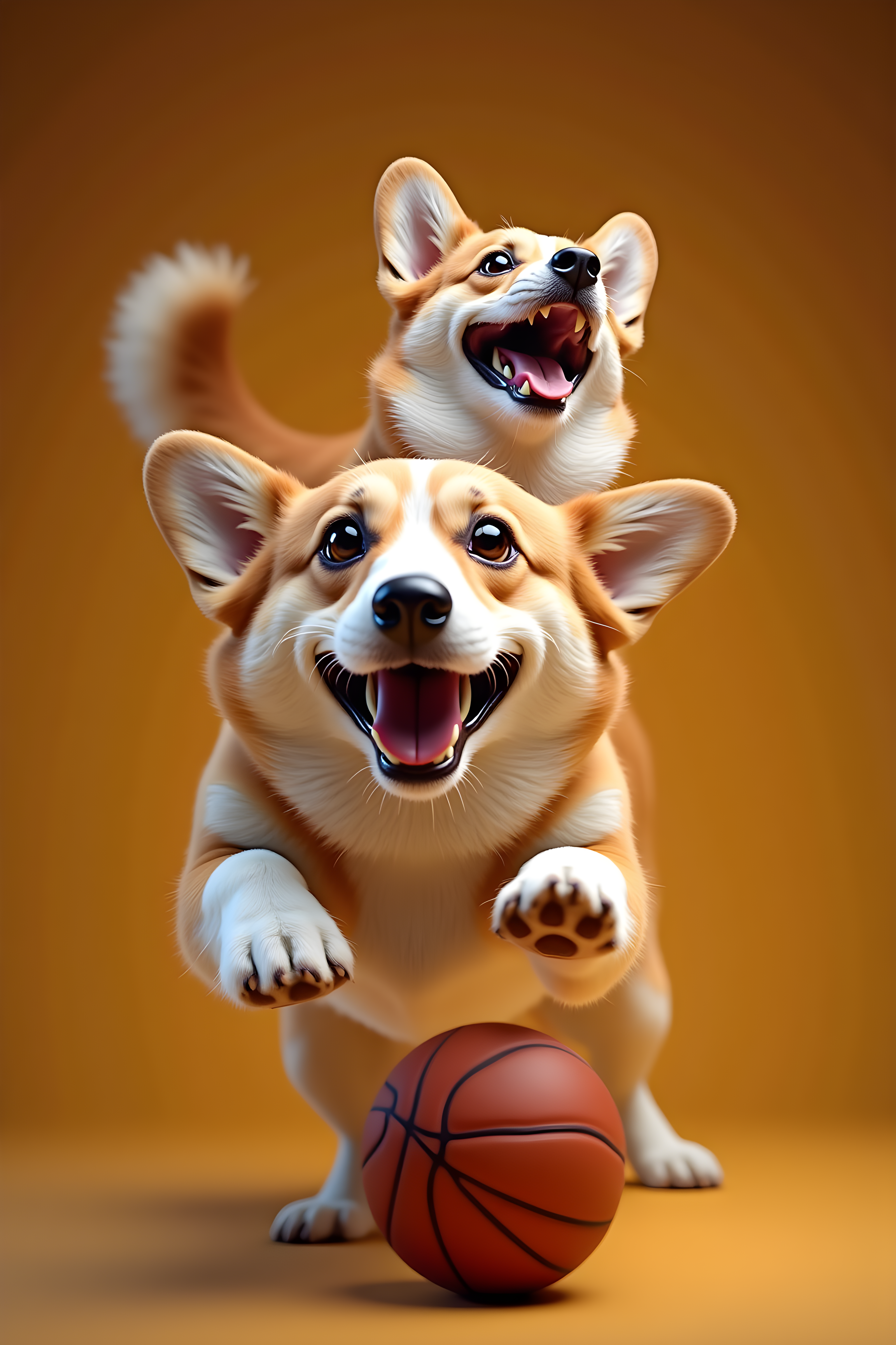 Basketball Corgi — Hyper-Realistic (Happy)