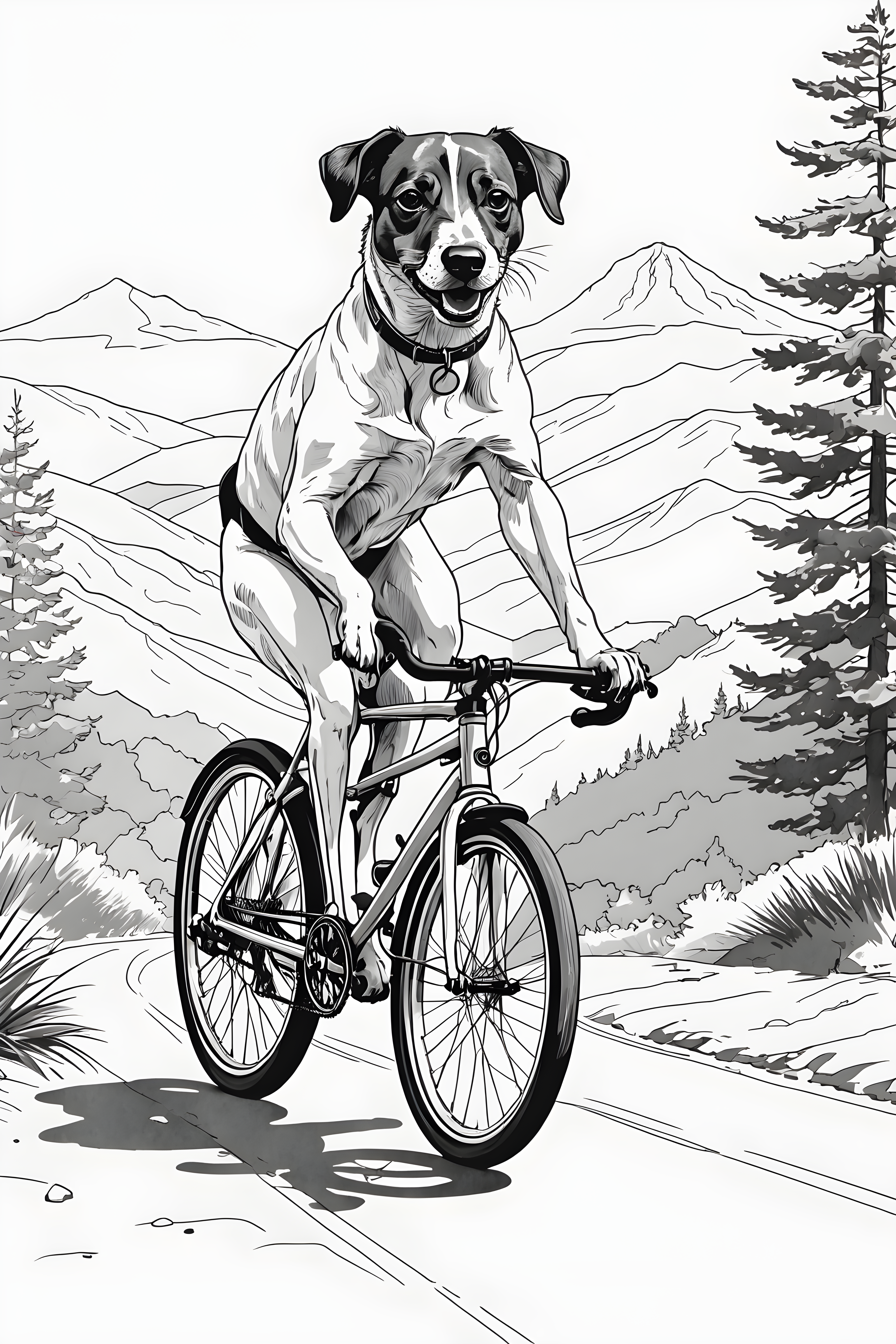 Cycling Jack Russell — Minimalist Line Art (Fantasy)