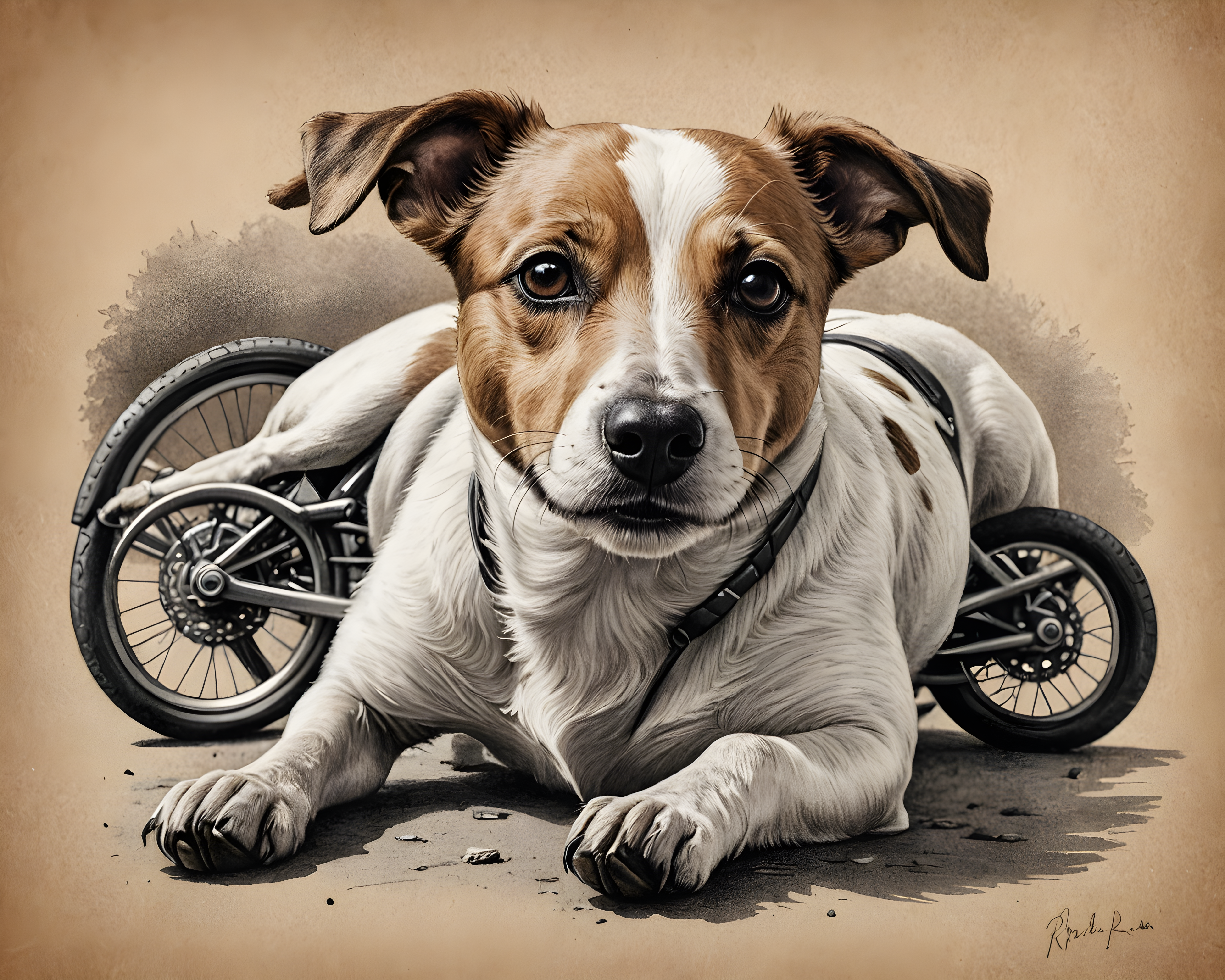 Cycling Jack Russell — Pencil Sketch (Romantic)