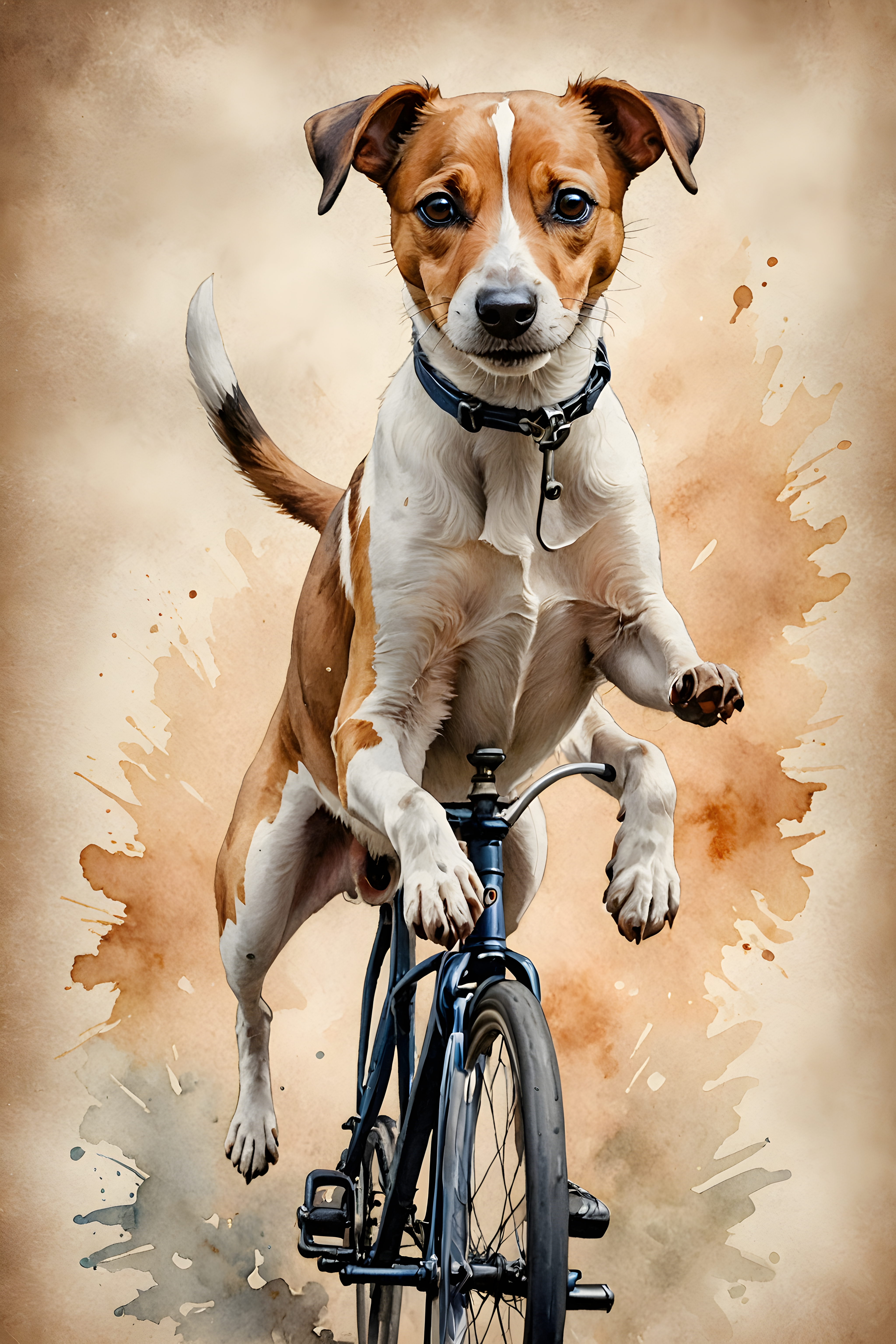 Cycling Jack Russell — Watercolor (Emotional)