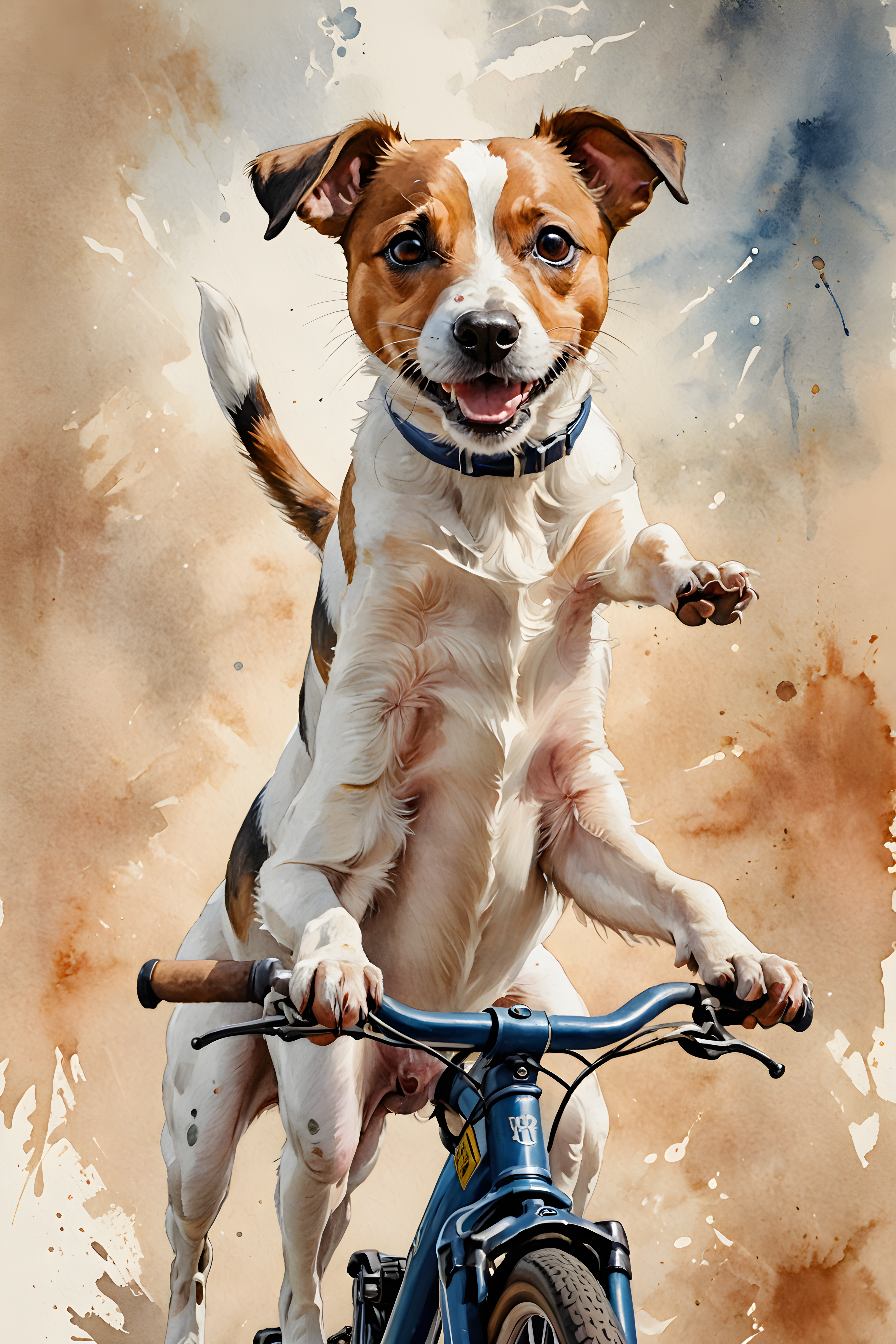 Cycling Jack Russell — Watercolor (Happy)