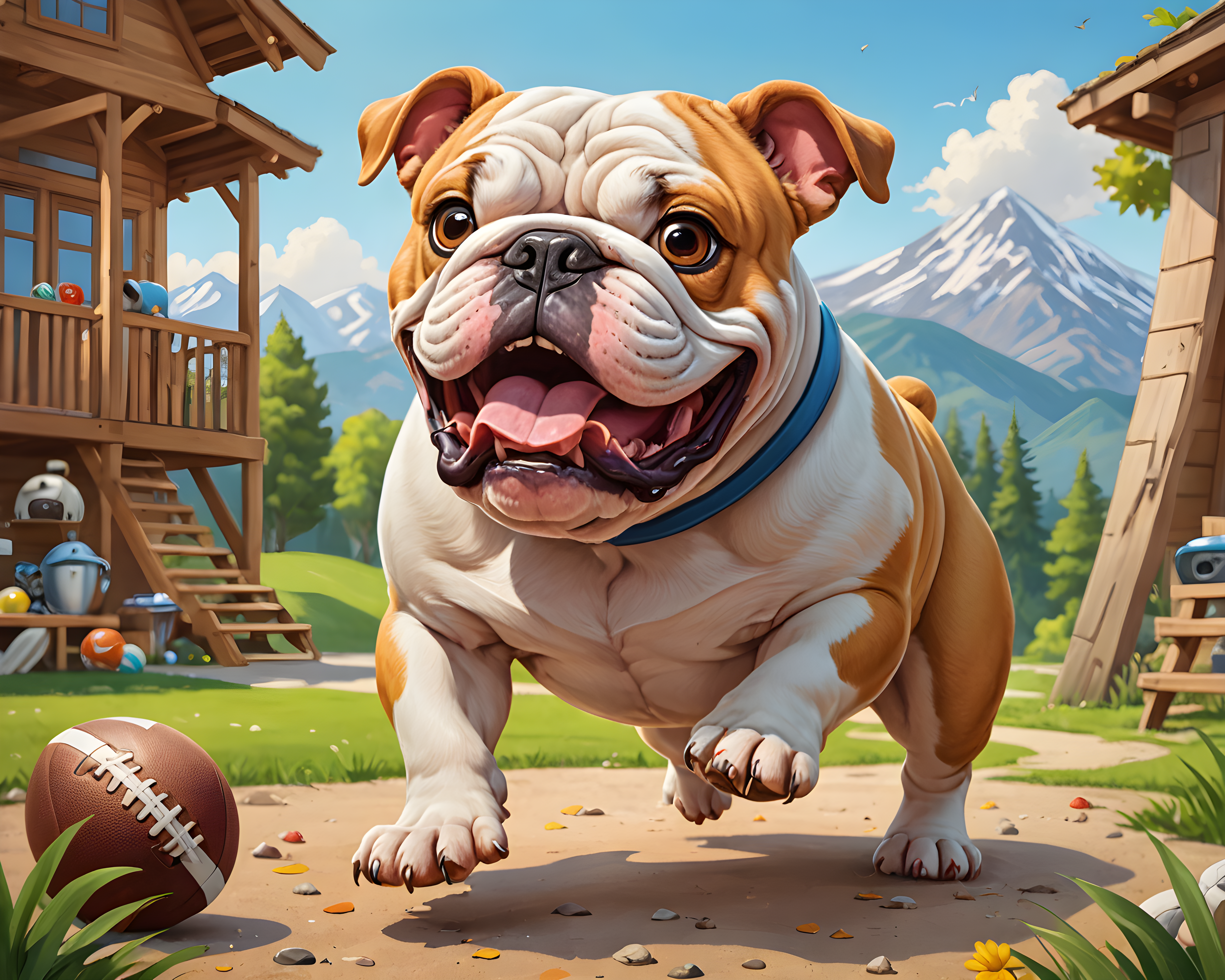 Football Bulldog — Cartoon / Kawaii (Energetic)