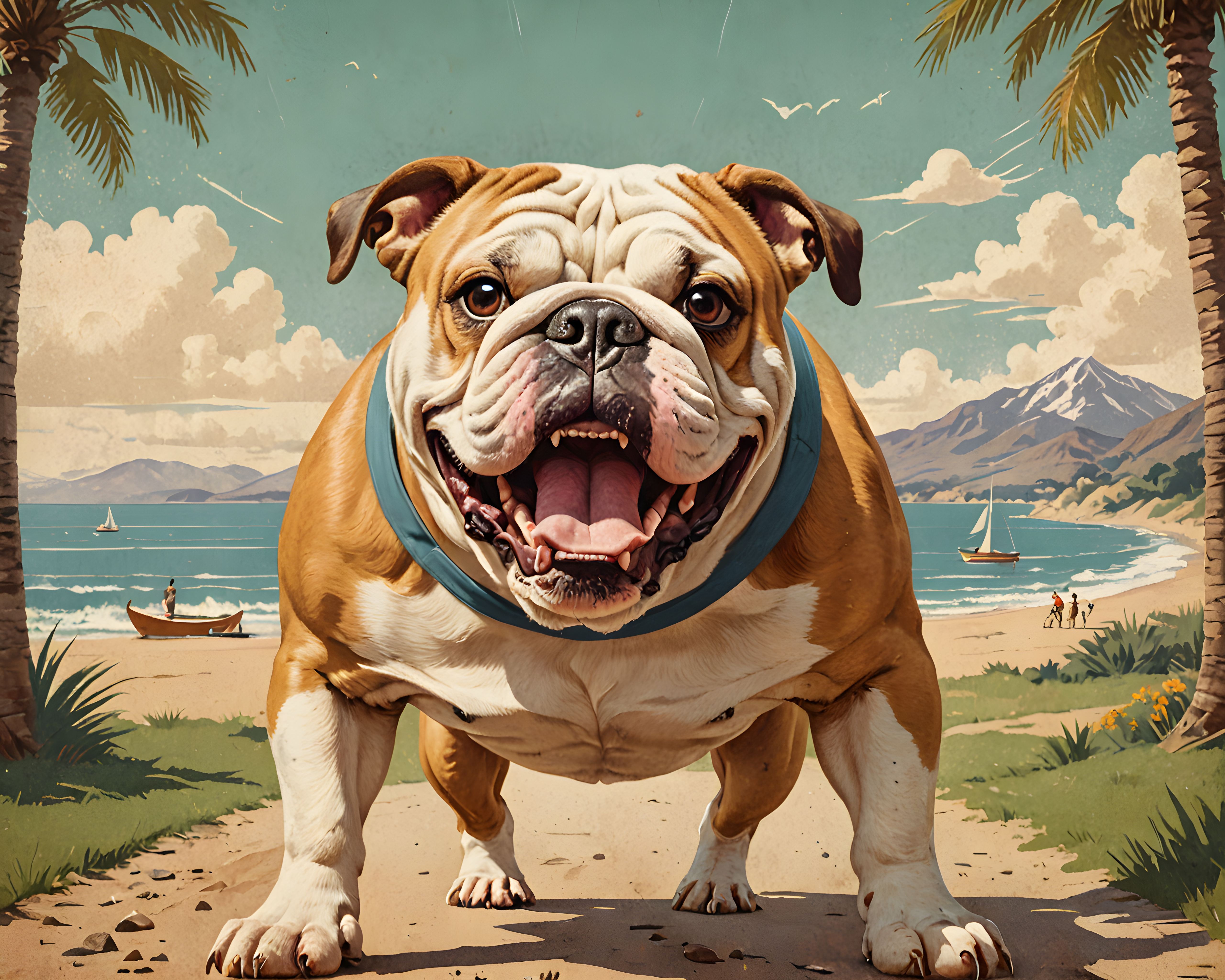 Football Bulldog — Vintage Poster (Happy)