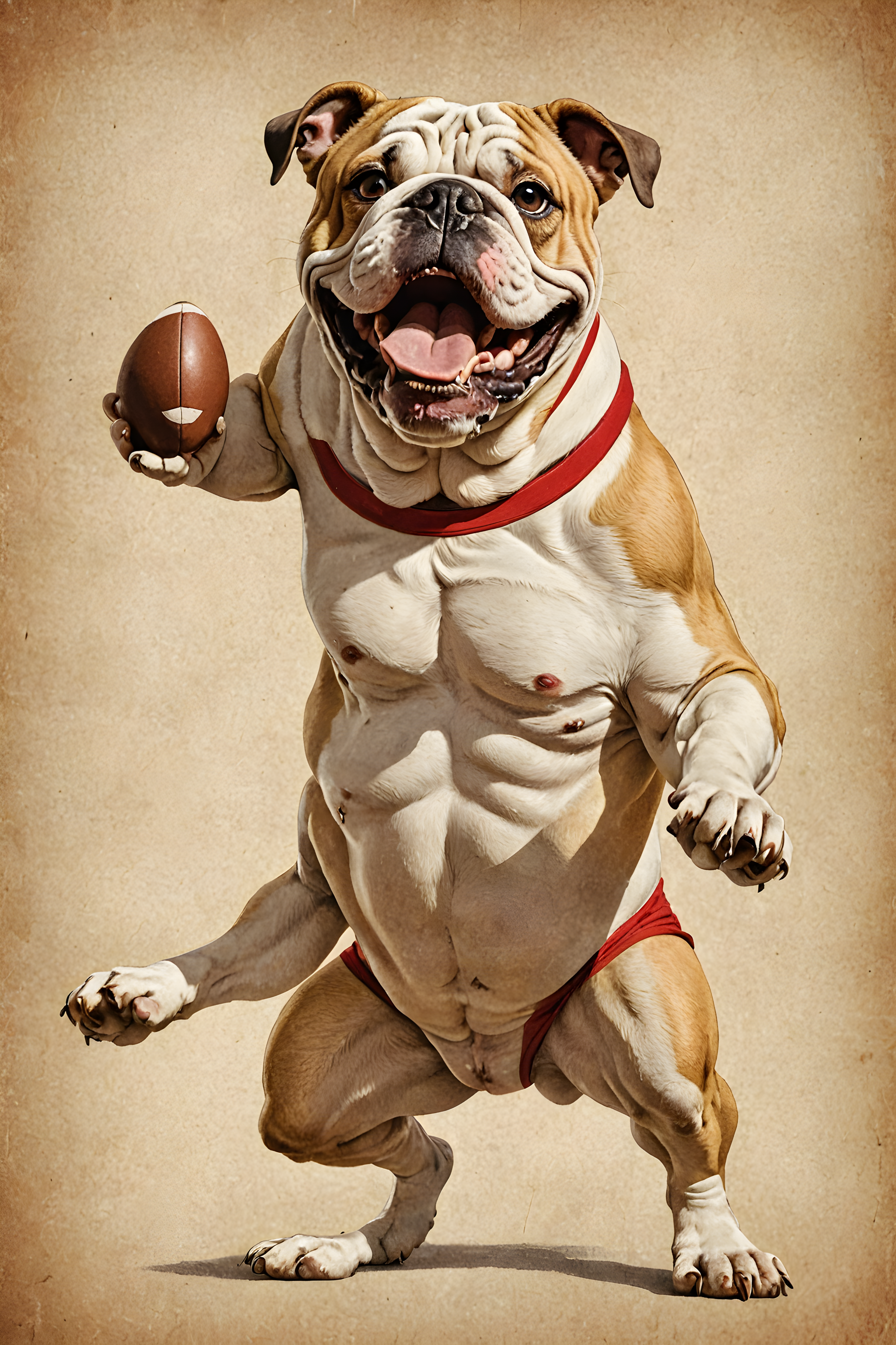 Football Bulldog — Vintage Poster (Happy)