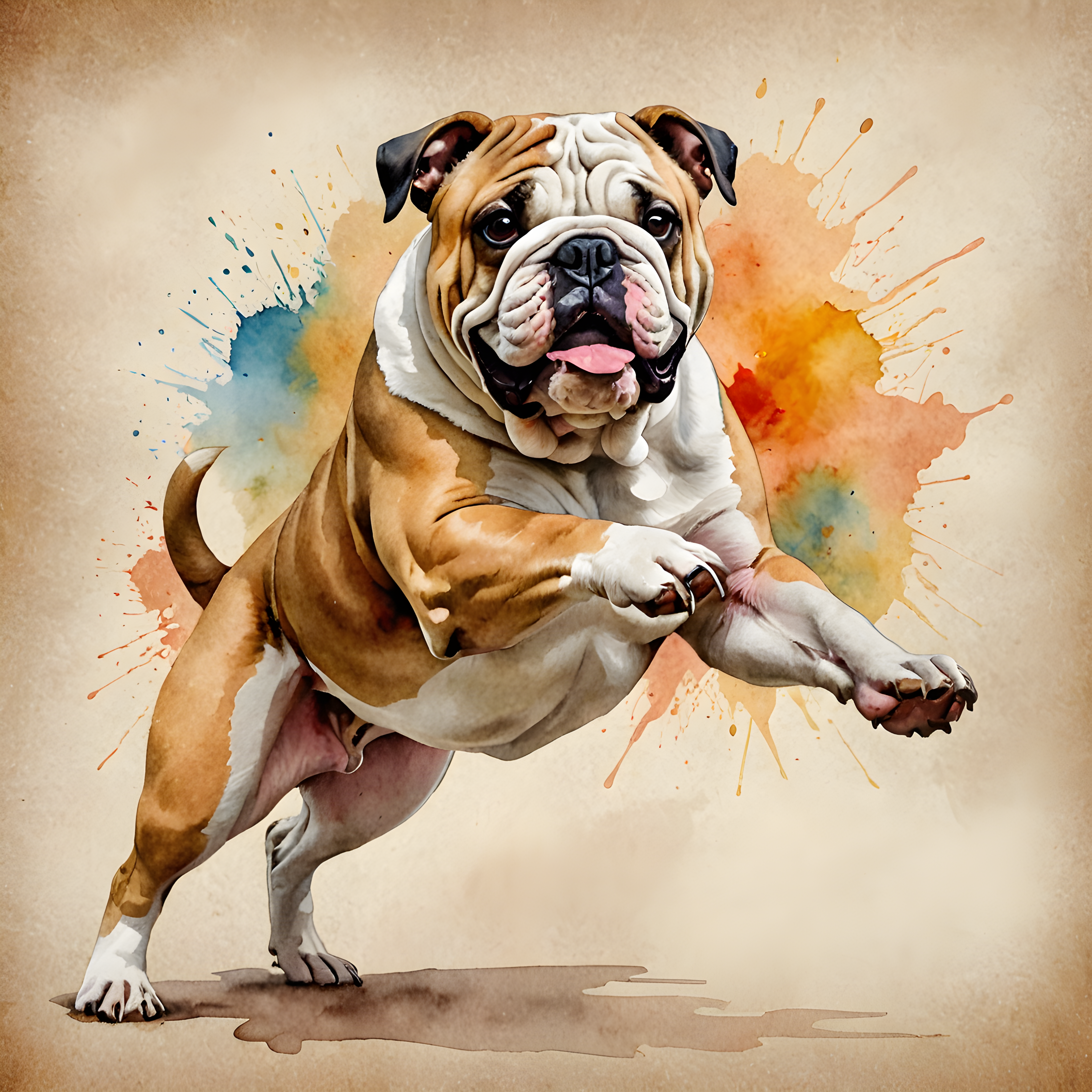 Football Bulldog — Watercolor (Energetic)