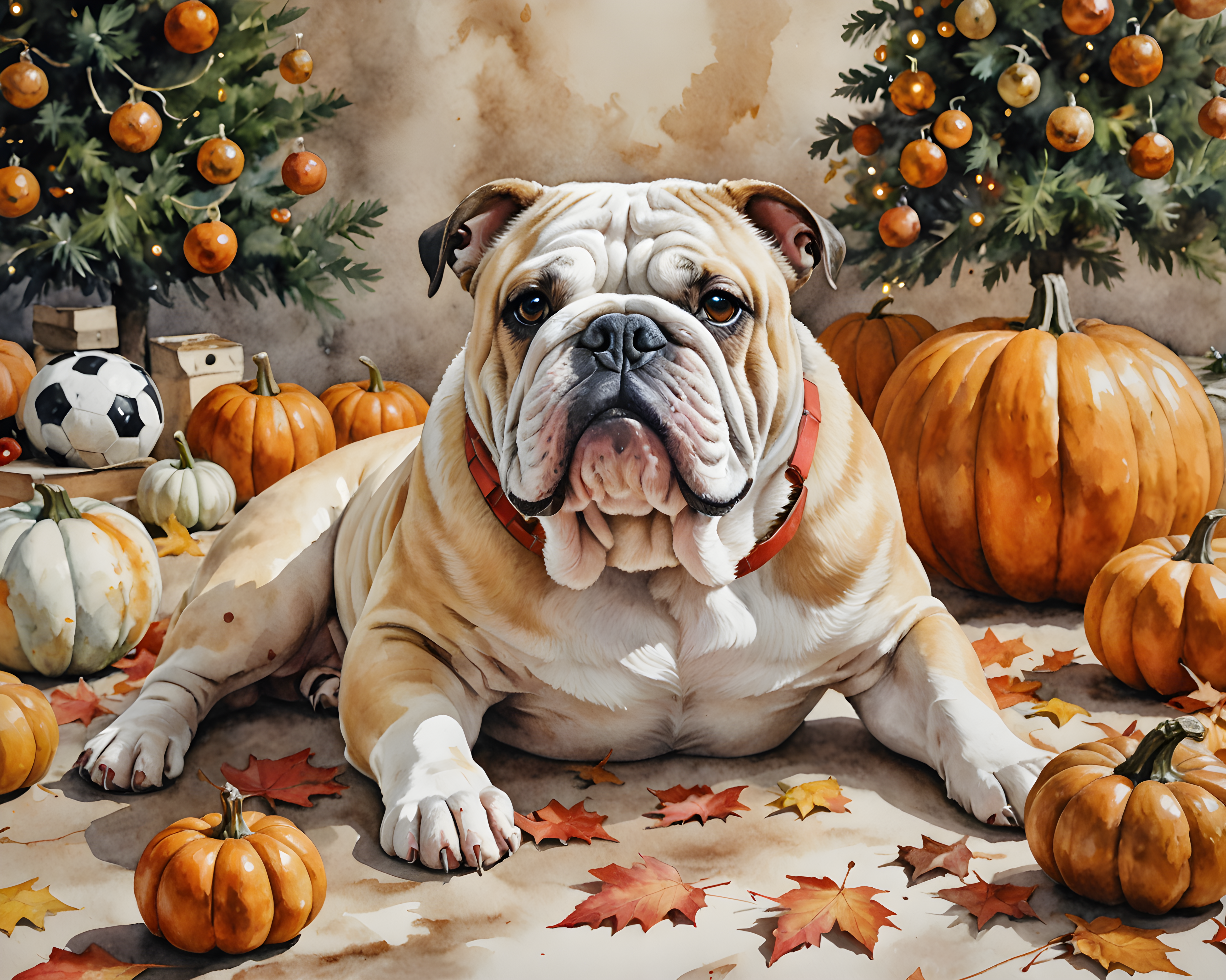 Football Bulldog — Watercolor (Seasonal)