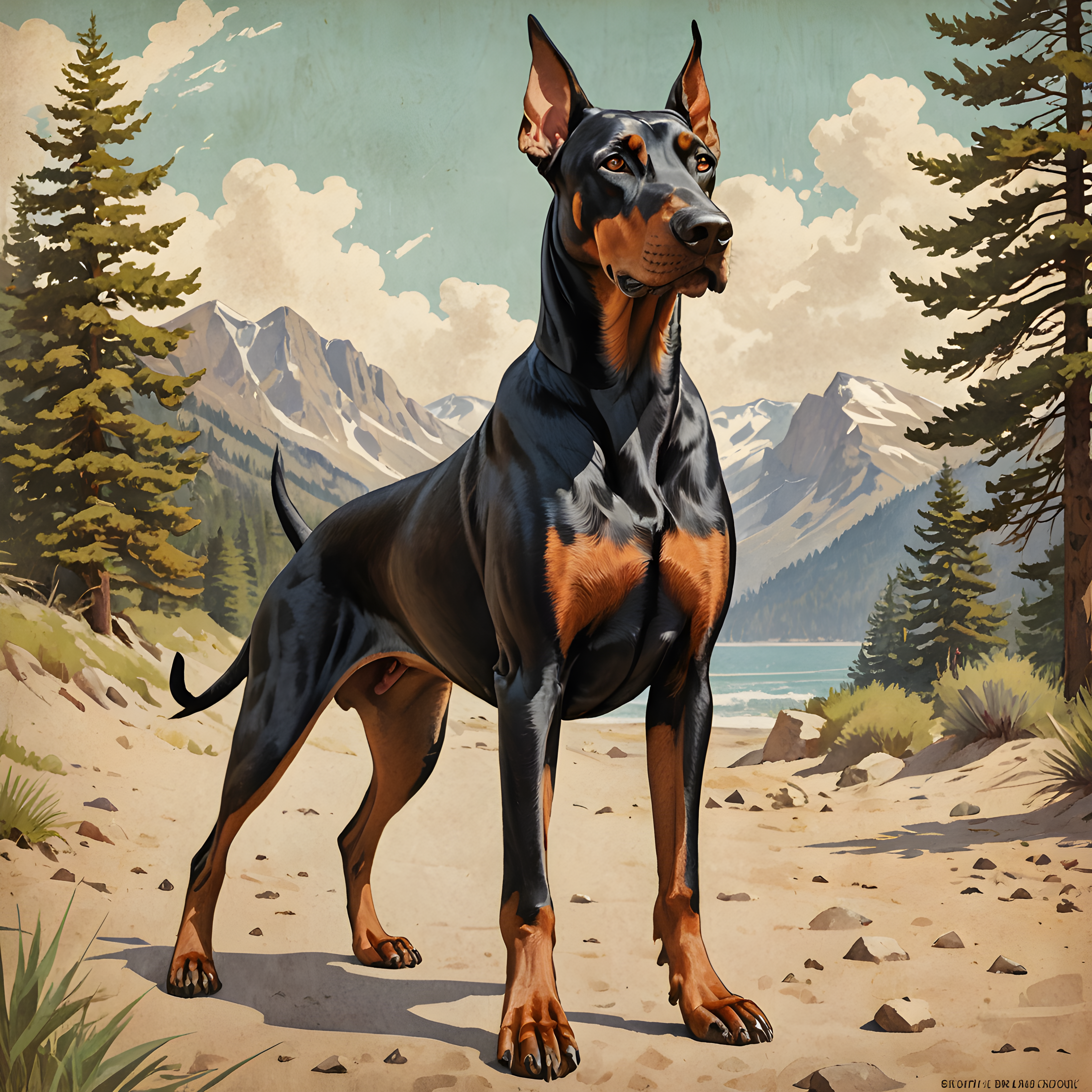 Gym Doberman — Vintage Poster (Funny)