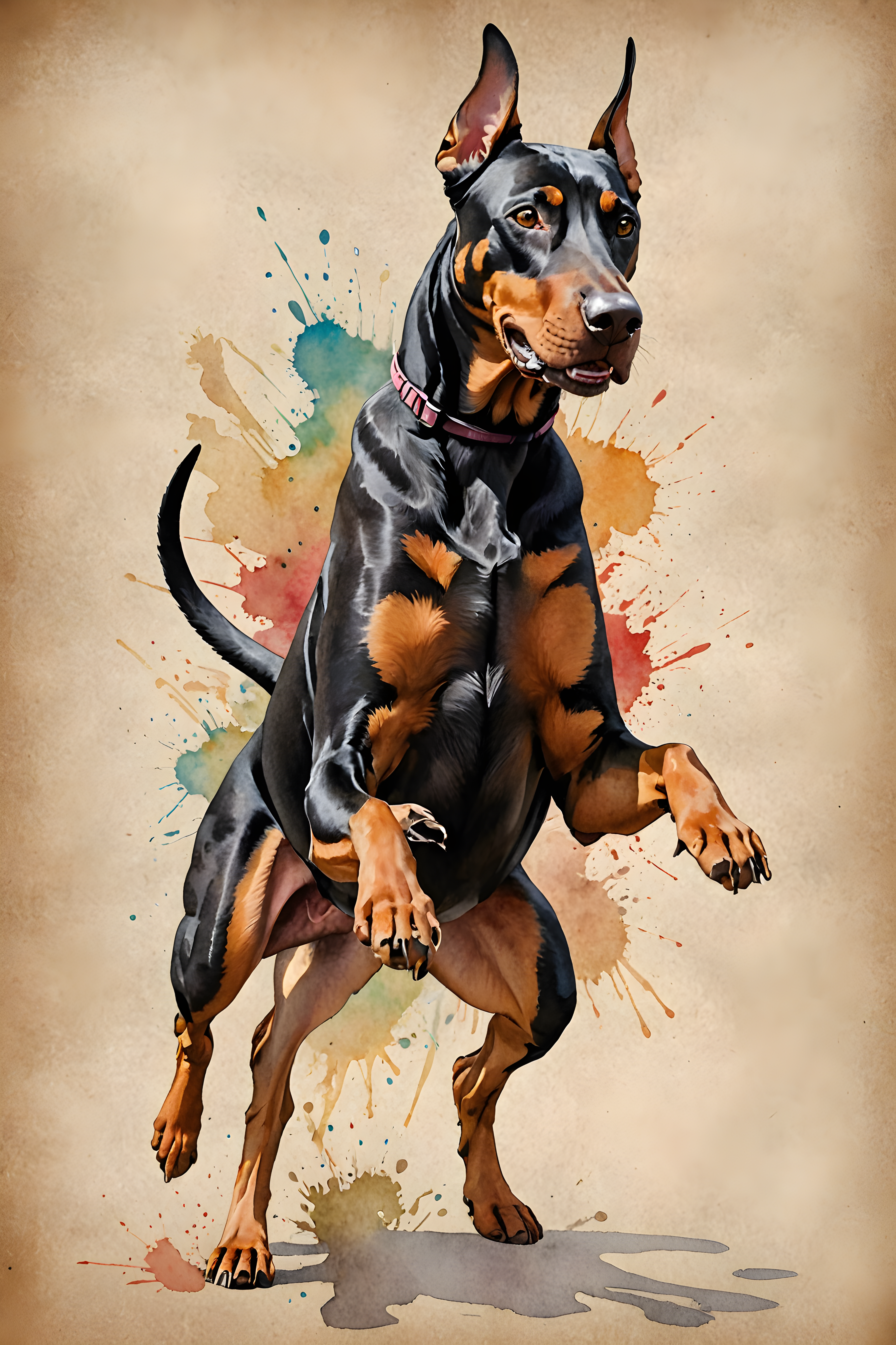 Gym Doberman — Watercolor (Funny)