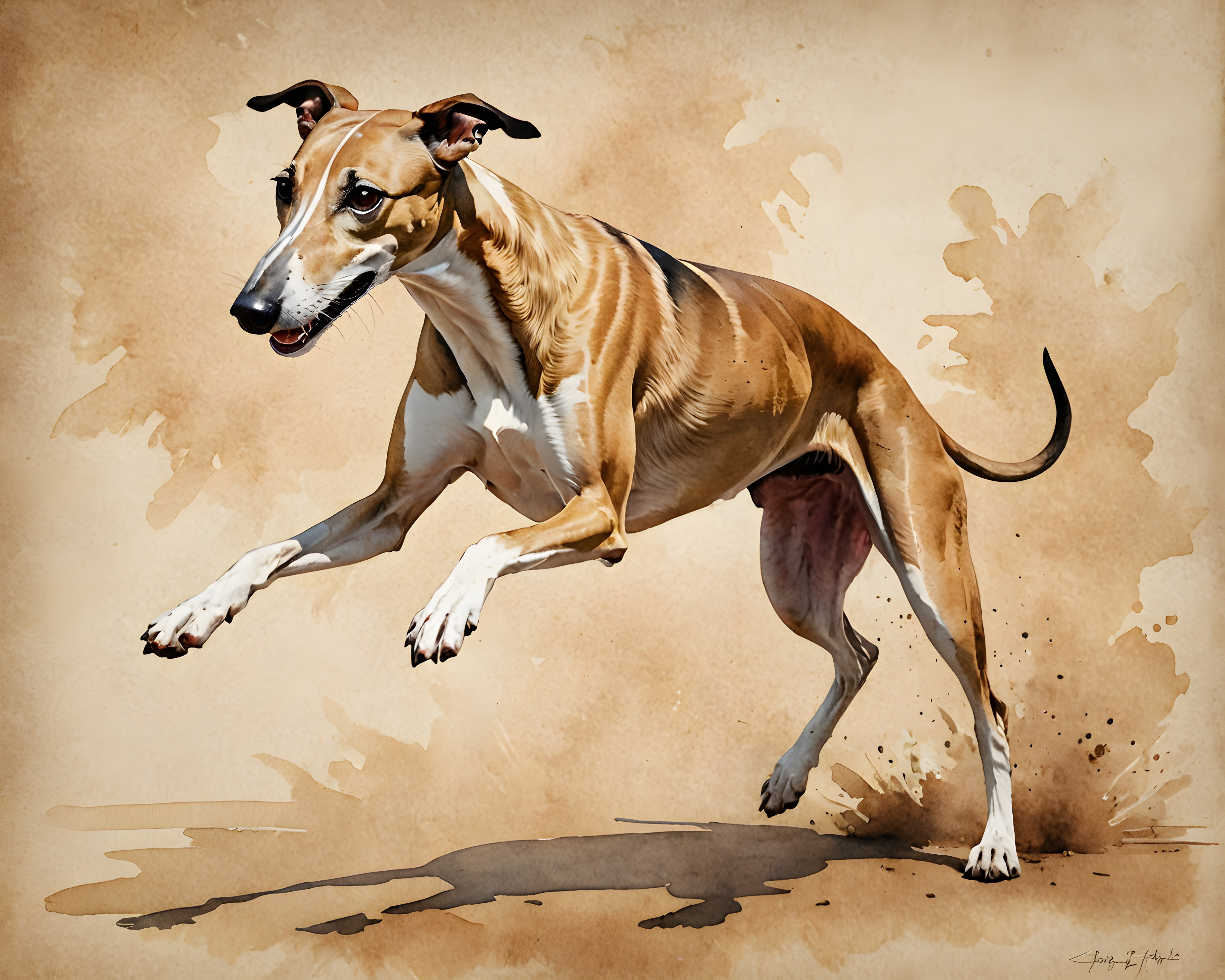 Racing Greyhound — Watercolor (Playful)