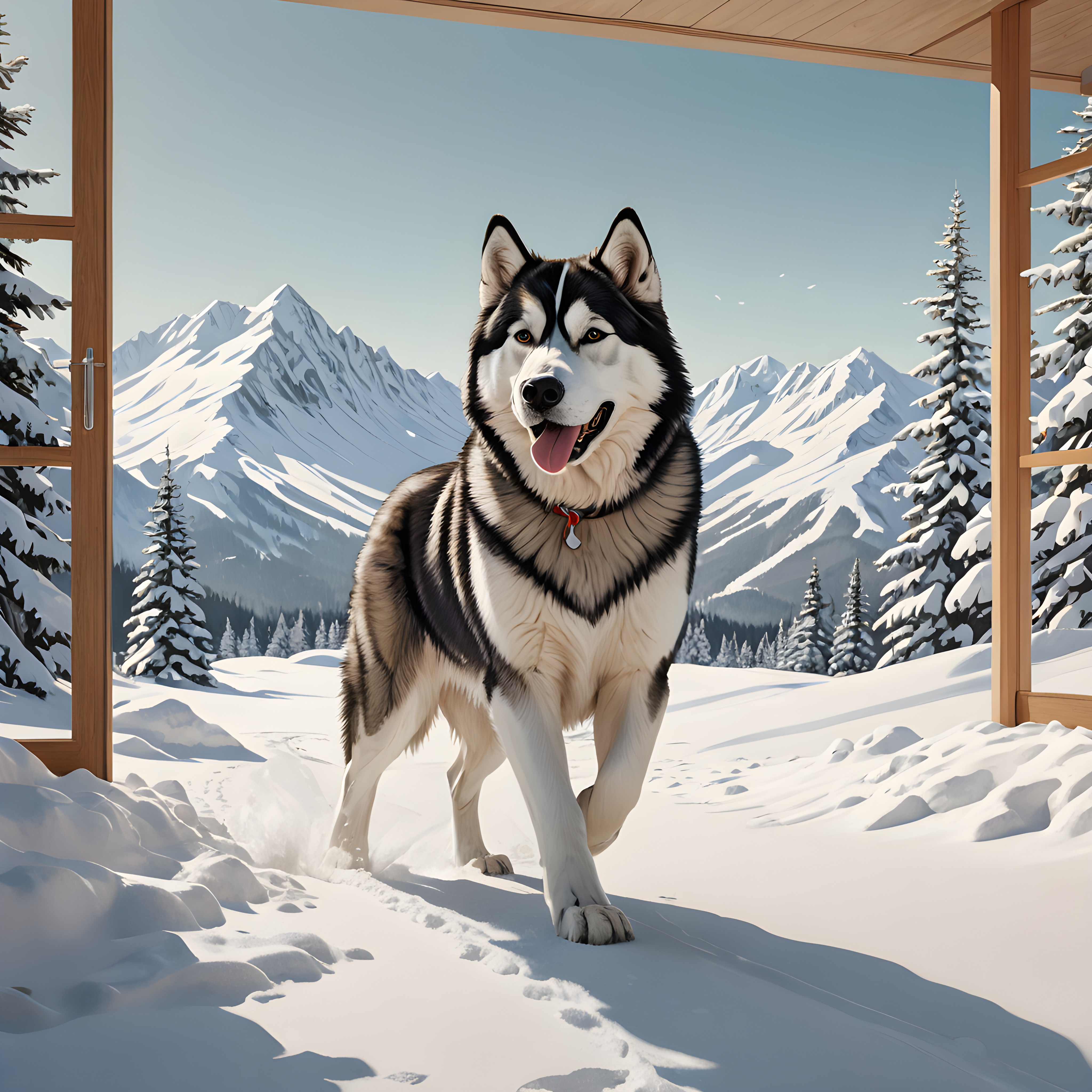 Ski Malamute — Minimalist Line Art (Fantasy)