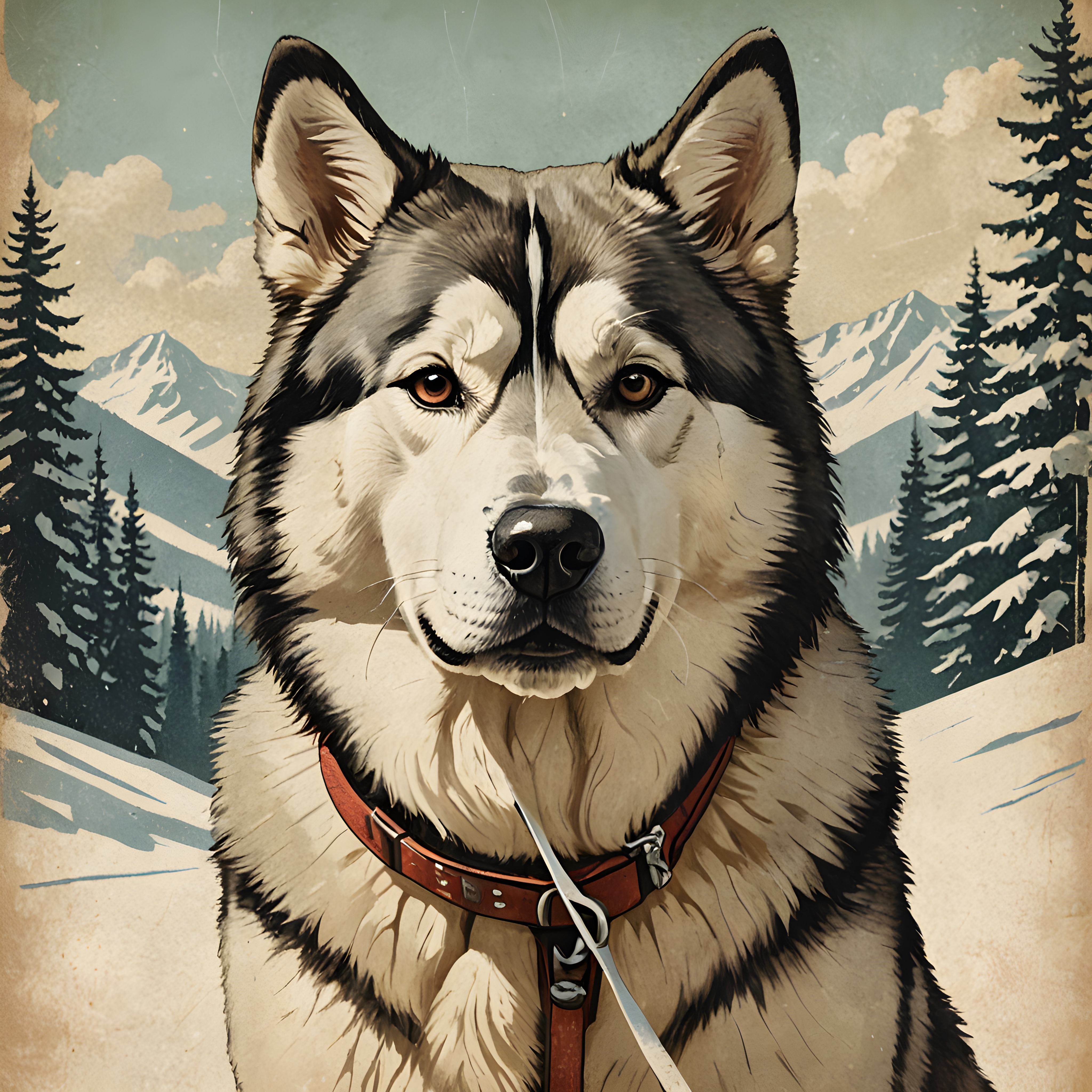 Ski Malamute — Vintage Poster (Emotional)