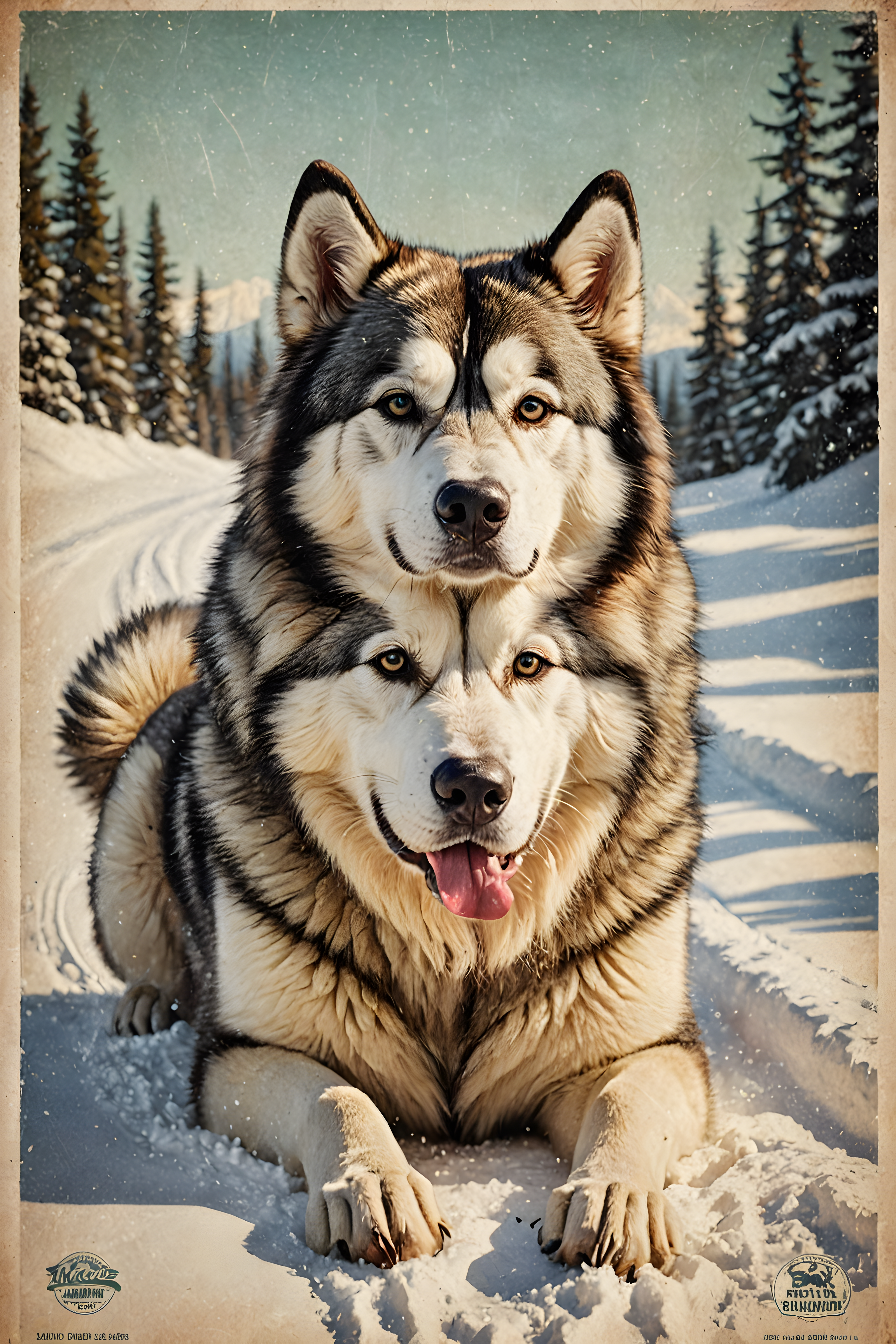 Ski Malamute — Vintage Poster (Energetic)