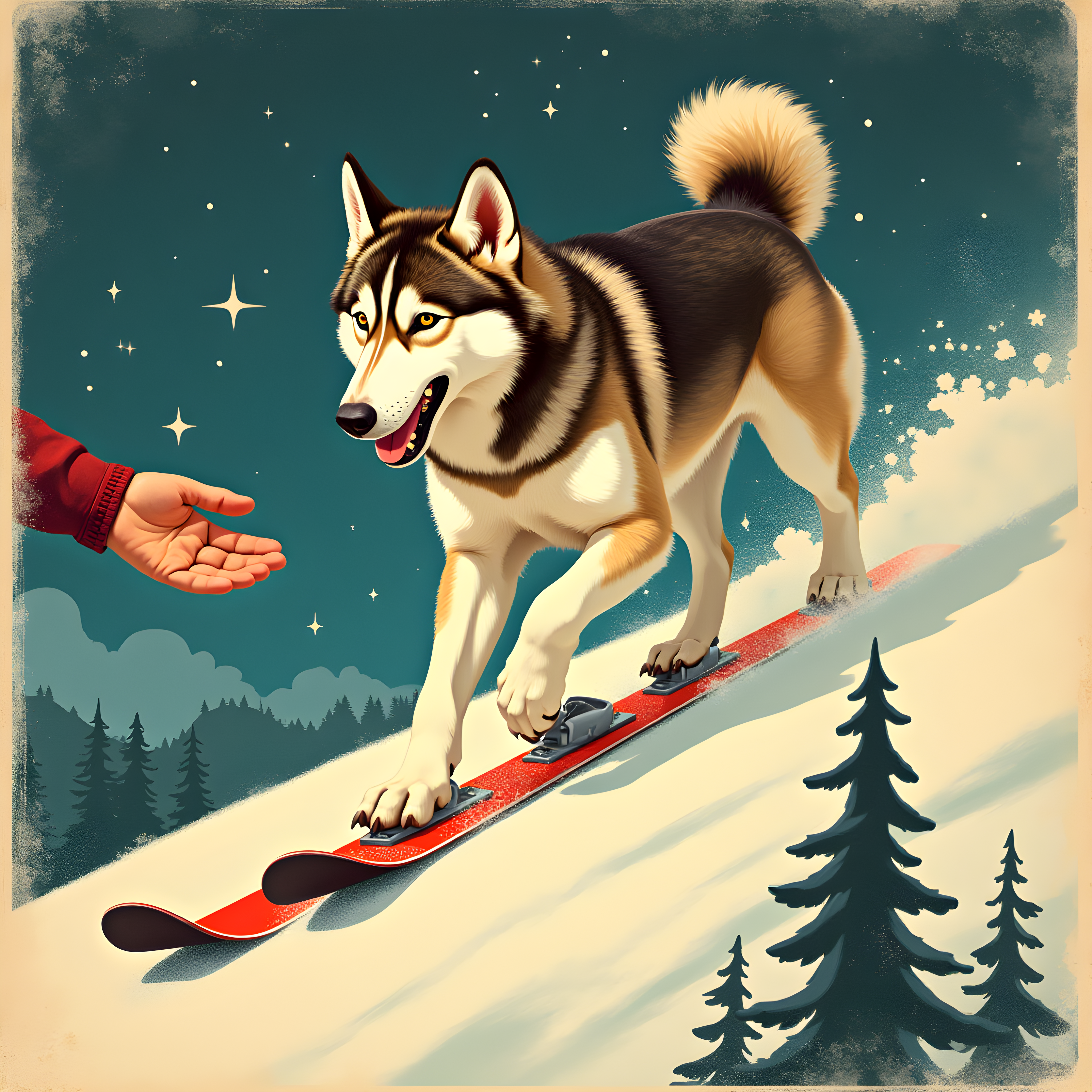 Ski Malamute — Vintage Poster (Fantasy)