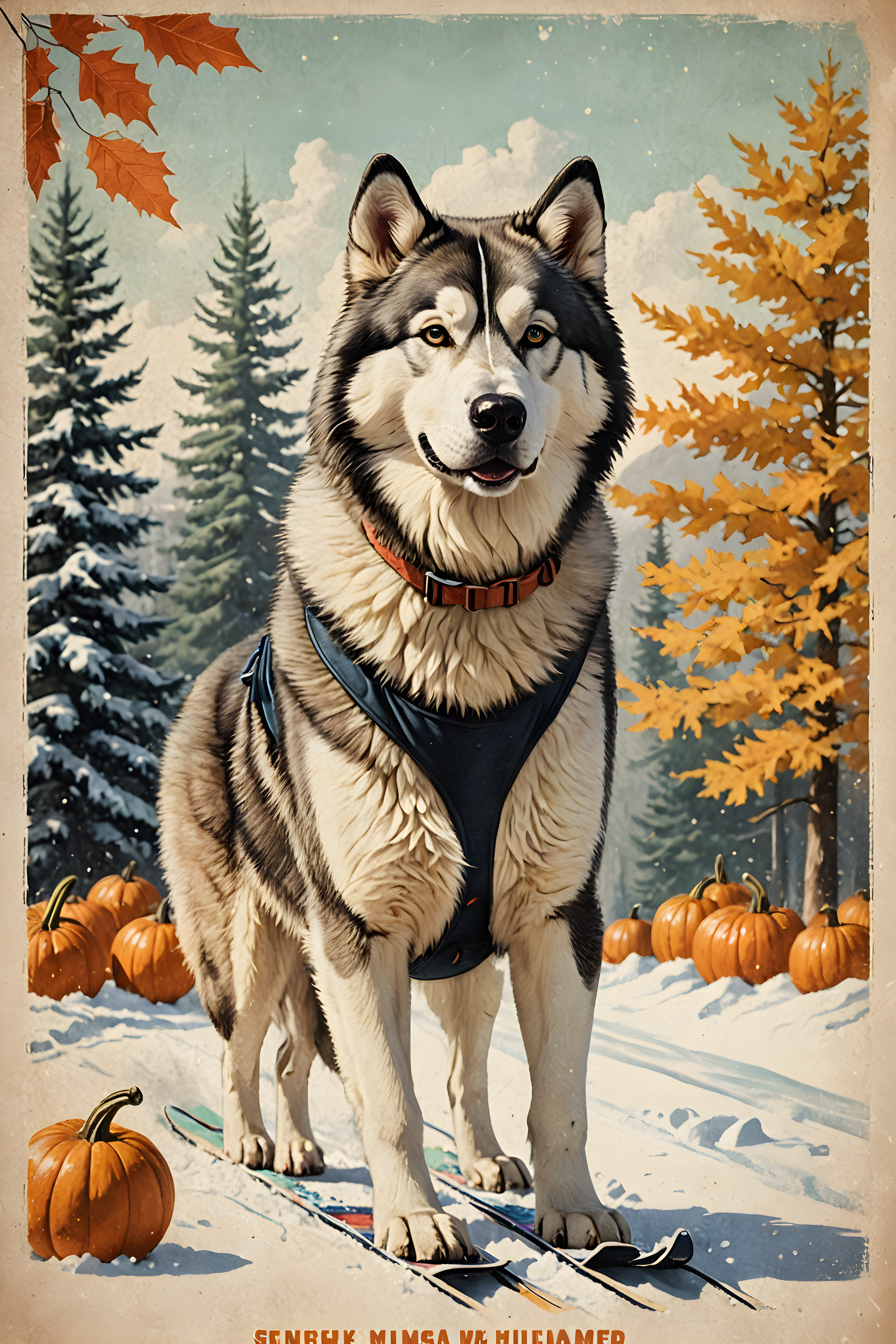 Ski Malamute — Vintage Poster (Seasonal)