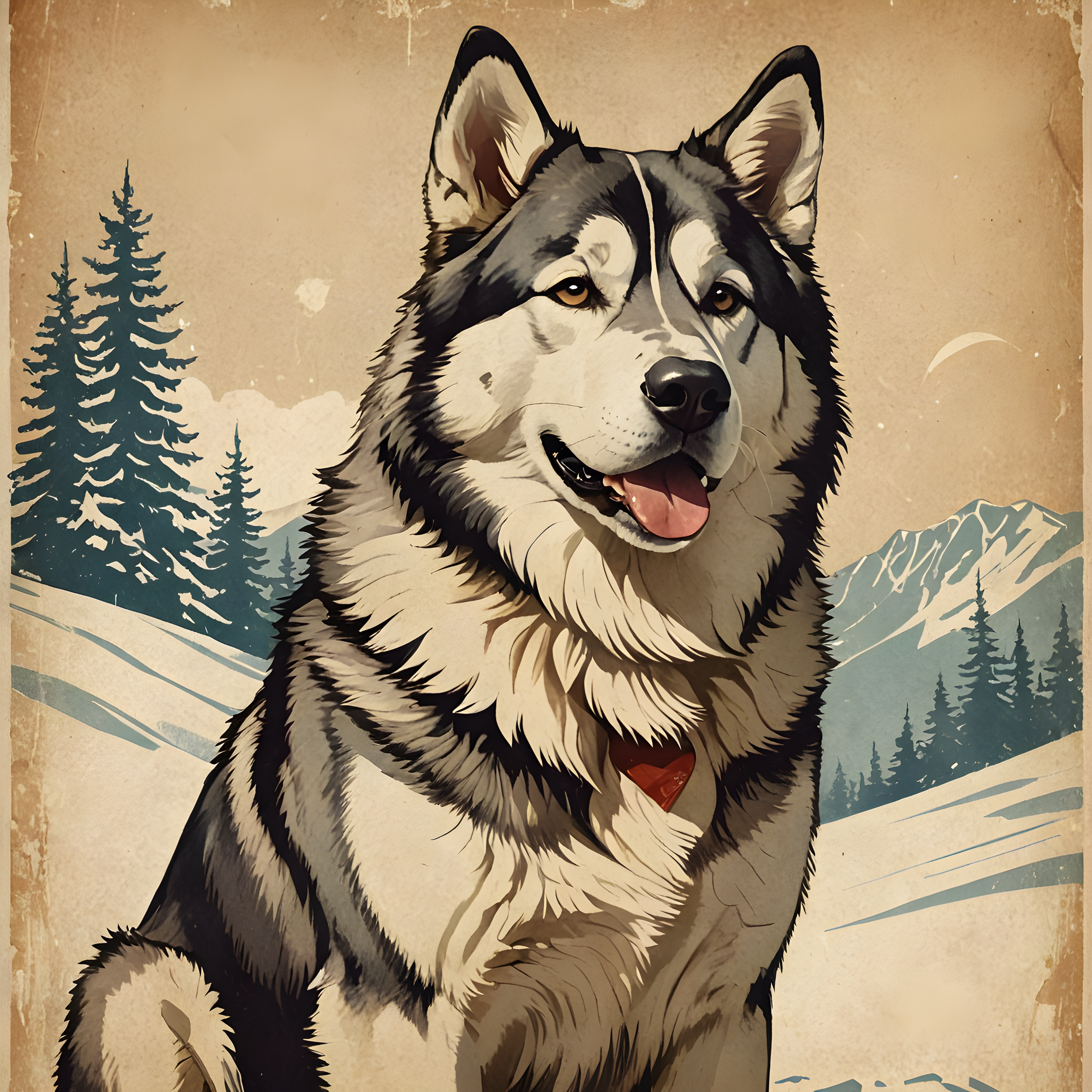 Ski Malamute — Vintage Poster (Sleepy)
