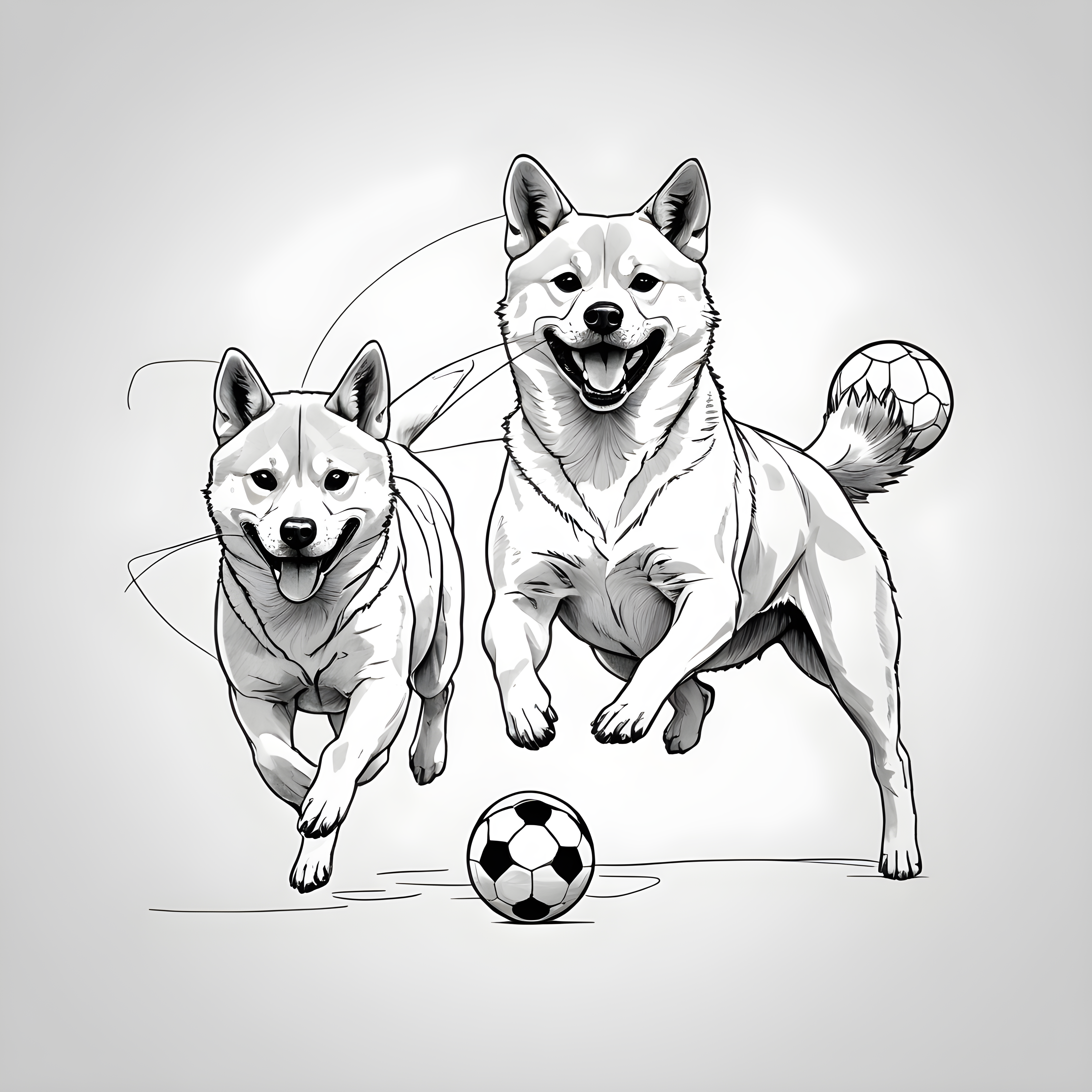 Soccer Shiba — Minimalist Line Art (Playful)