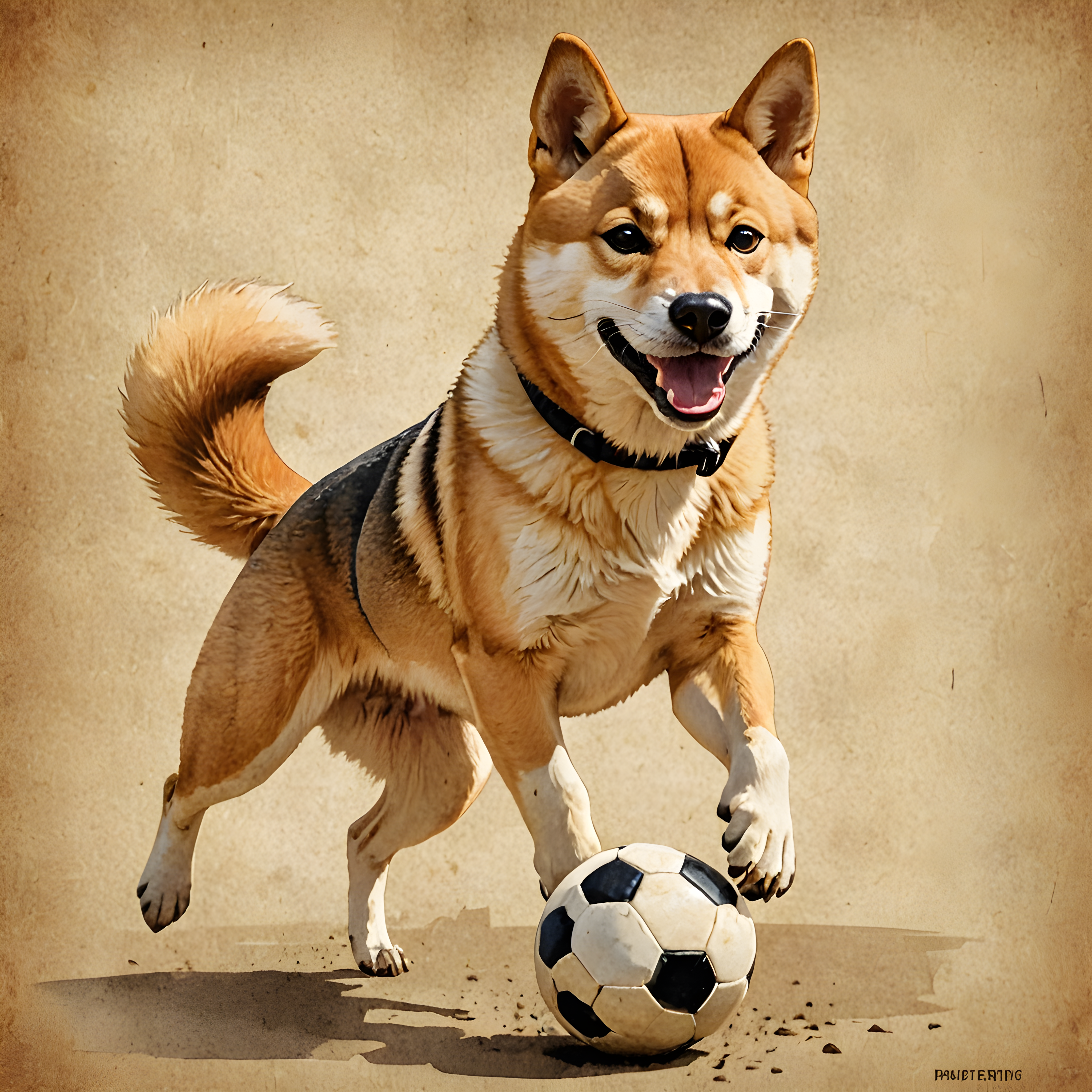 Soccer Shiba — Vintage Poster (Emotional)