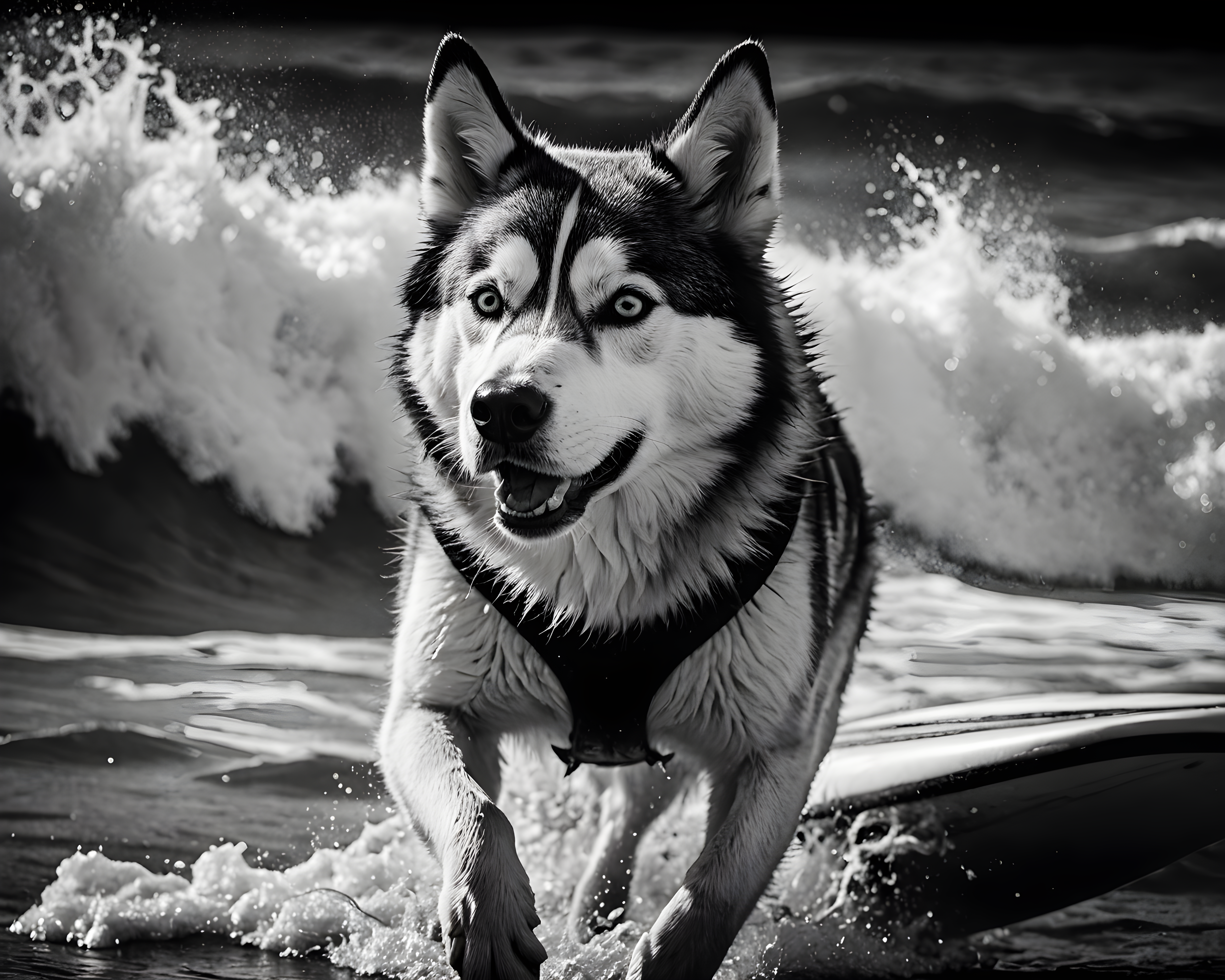 Surf Husky — Black & White (Romantic)