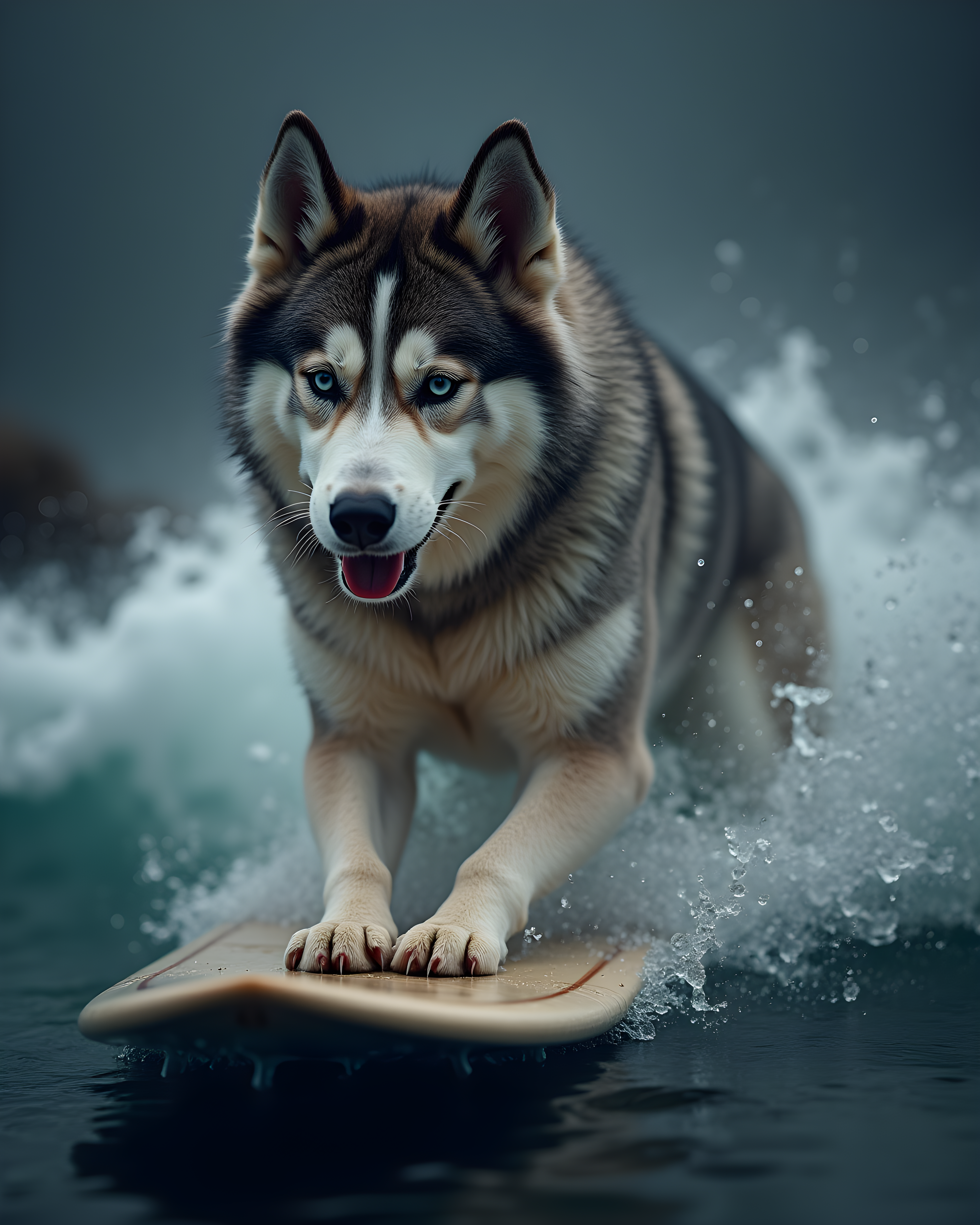 Surf Husky — Hyper-Realistic (Aesthetic) — Wall Art (Printable) — Portrait 4×5