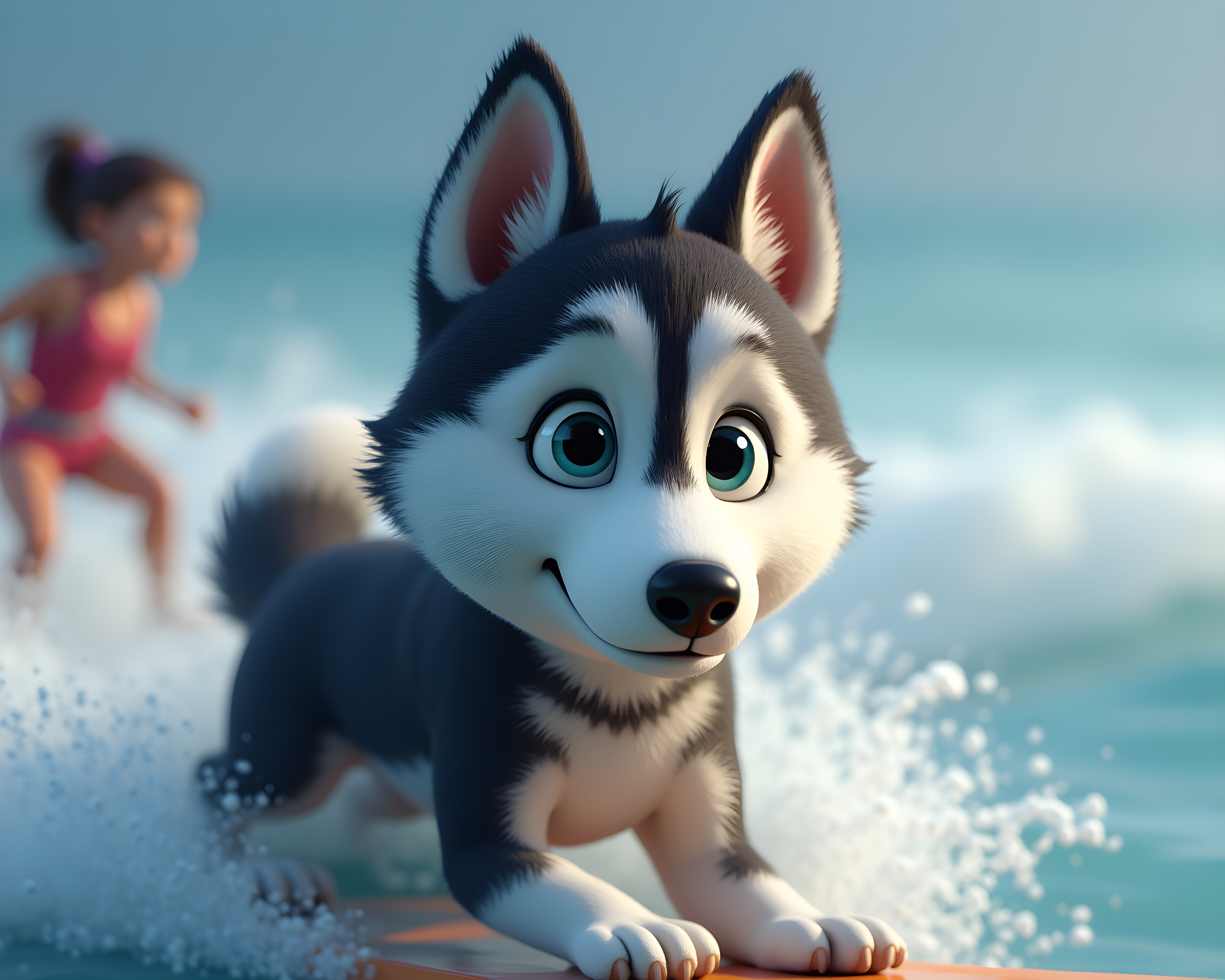 Surf Husky — 3D Render (Emotional)