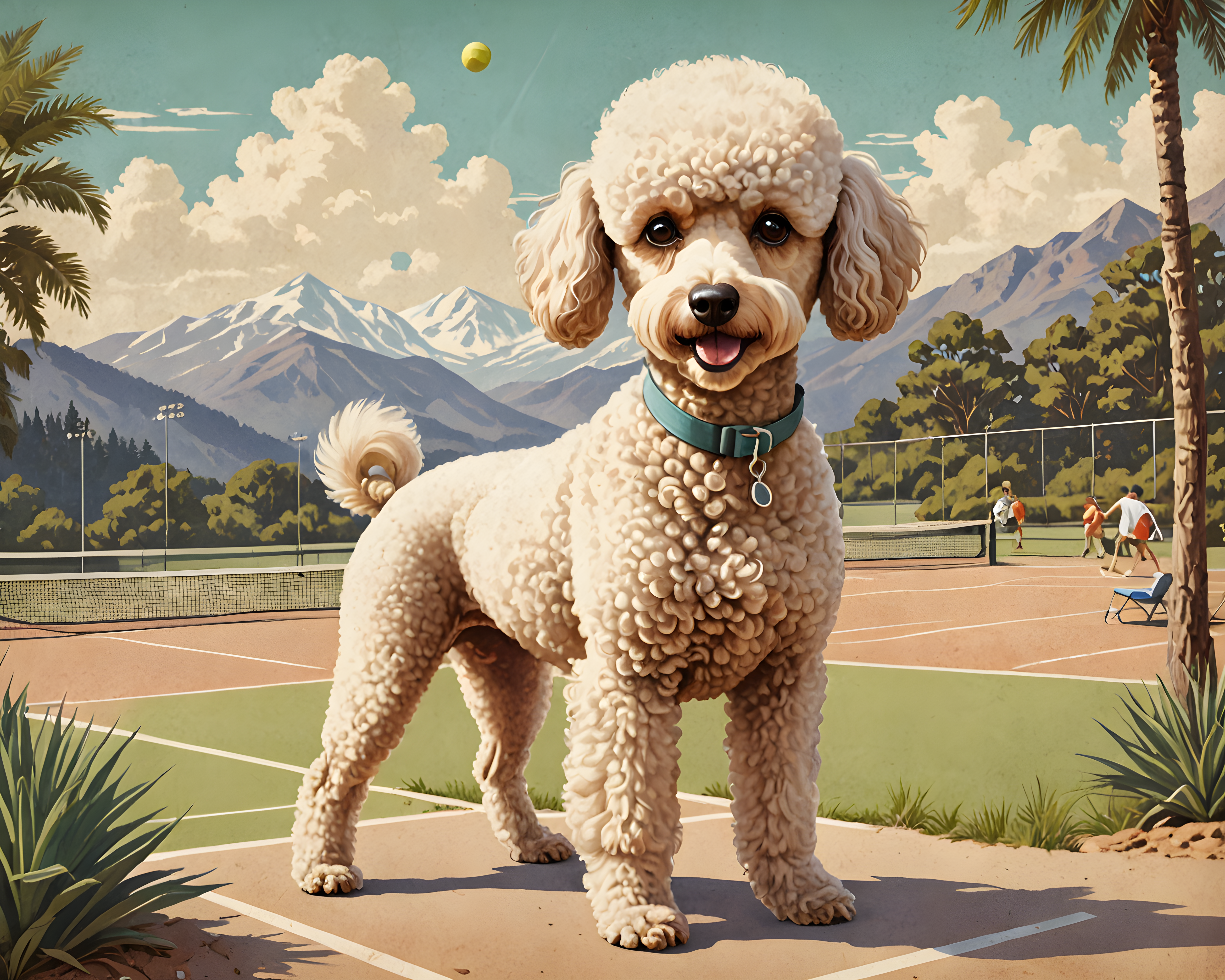 Tennis Poodle — Vintage Poster (Cute)