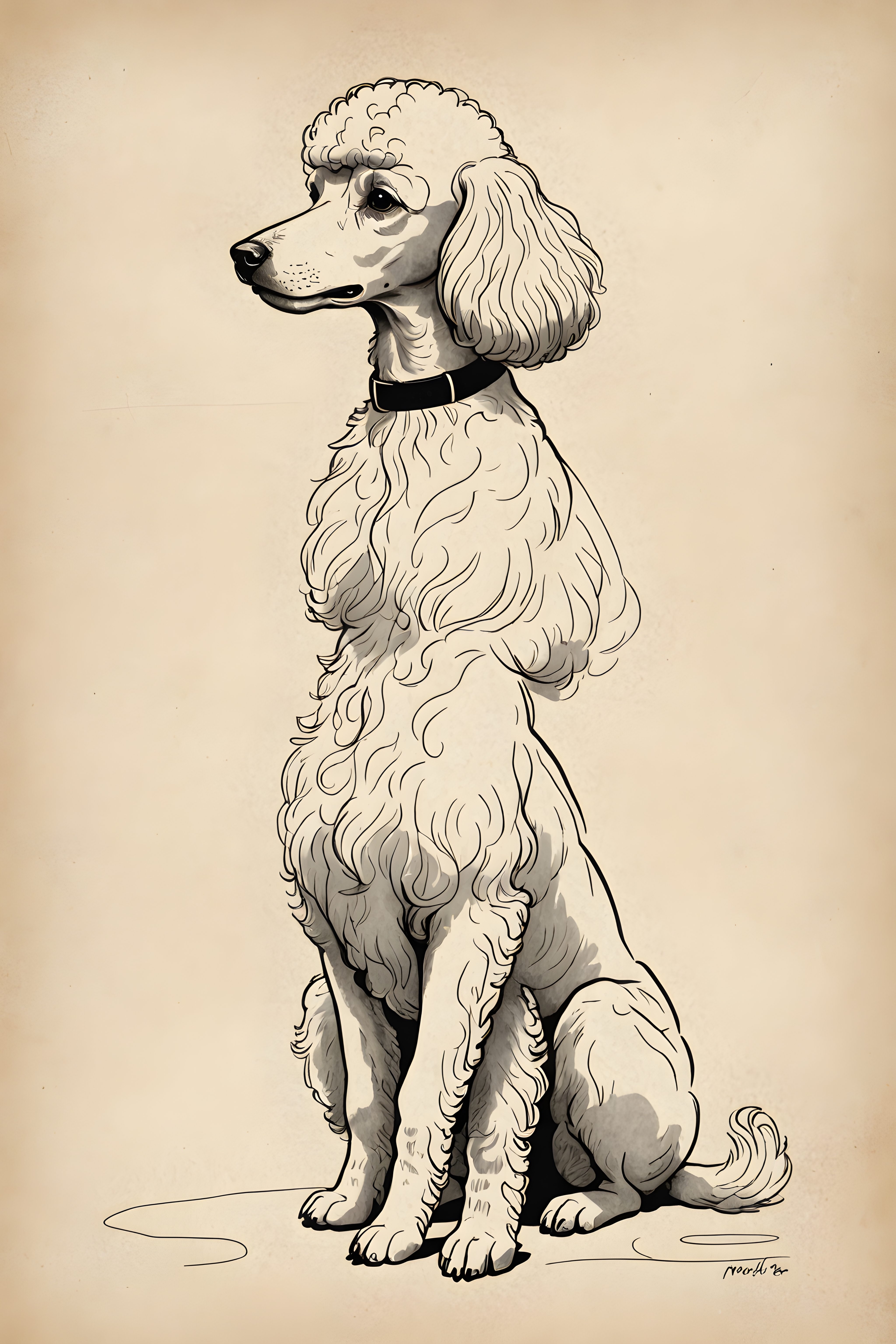 1950s Poodle — Minimalist Line Art (Emotional)