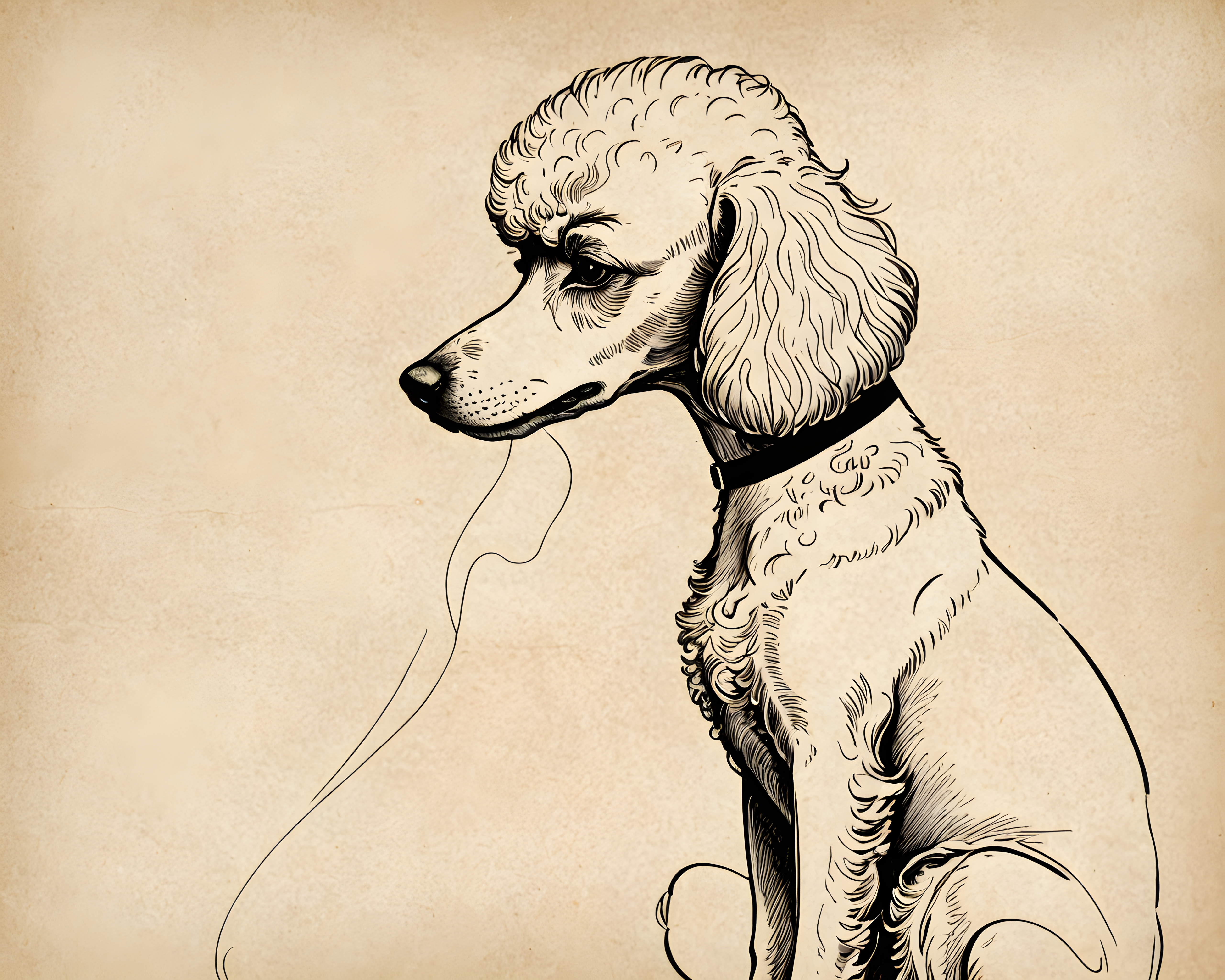 1950s Poodle — Minimalist Line Art (Emotional)