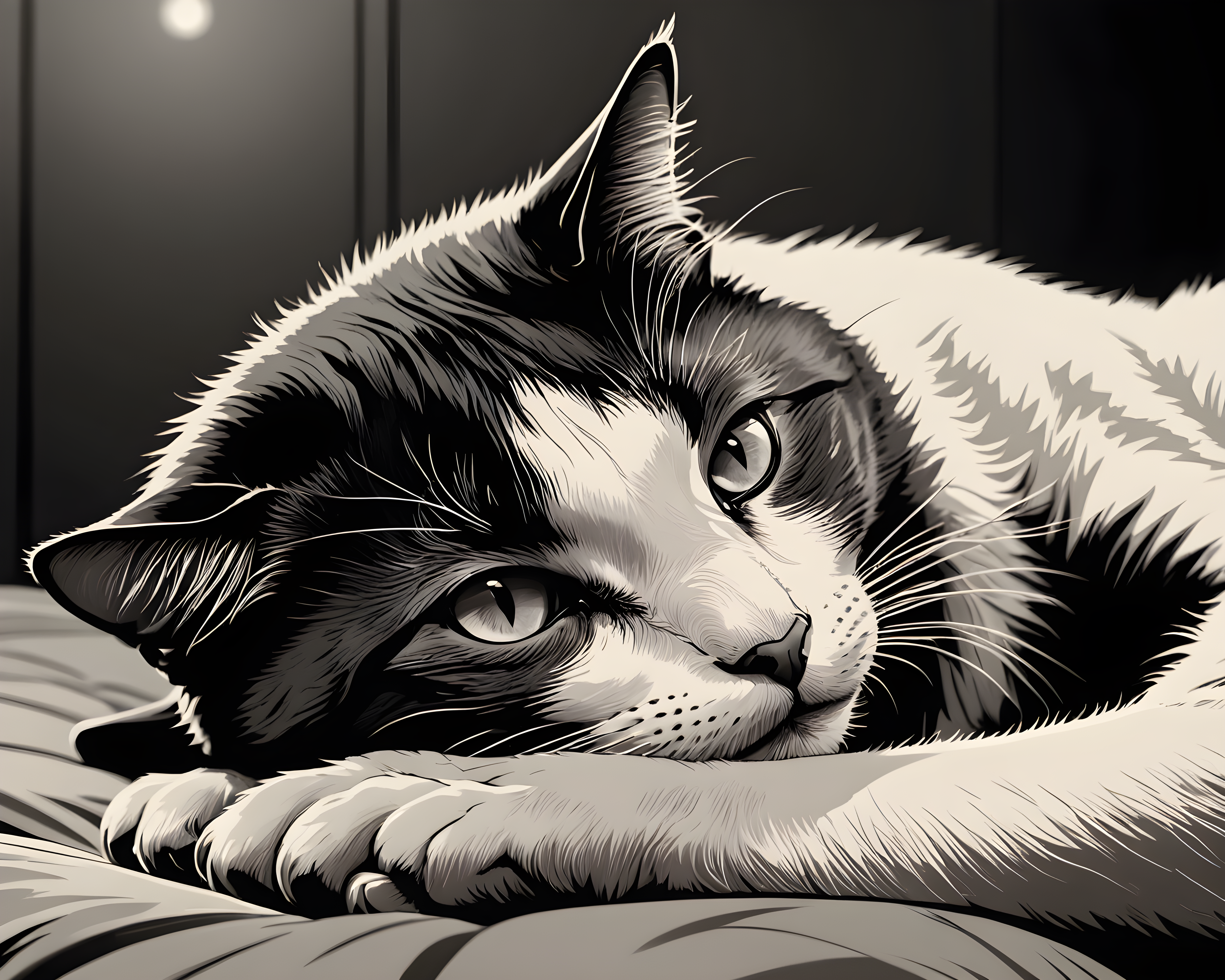 Film Noir Cat — Line Art (Sleepy)