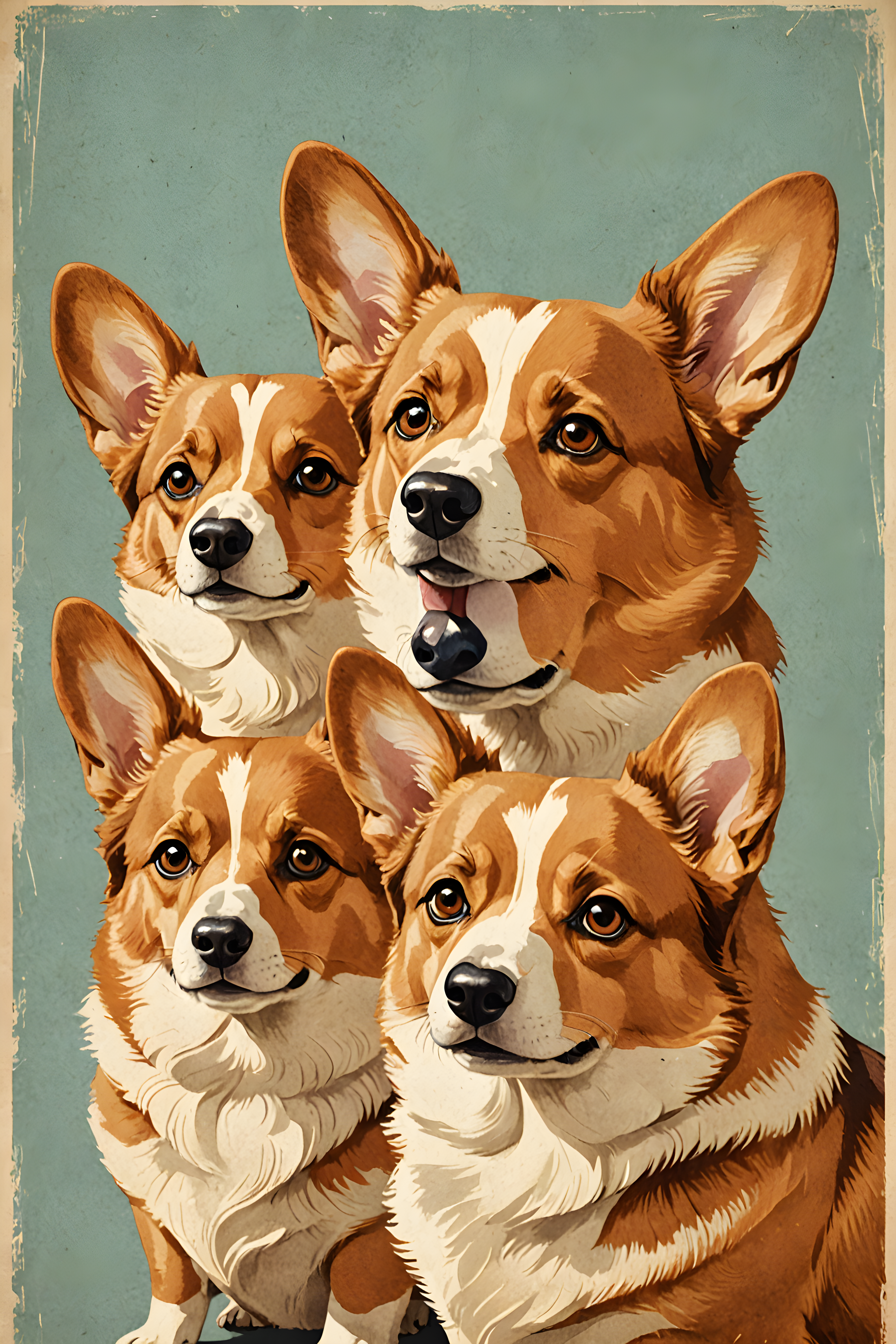 Retro Cartoon Corgi — Vintage Poster (Emotional)