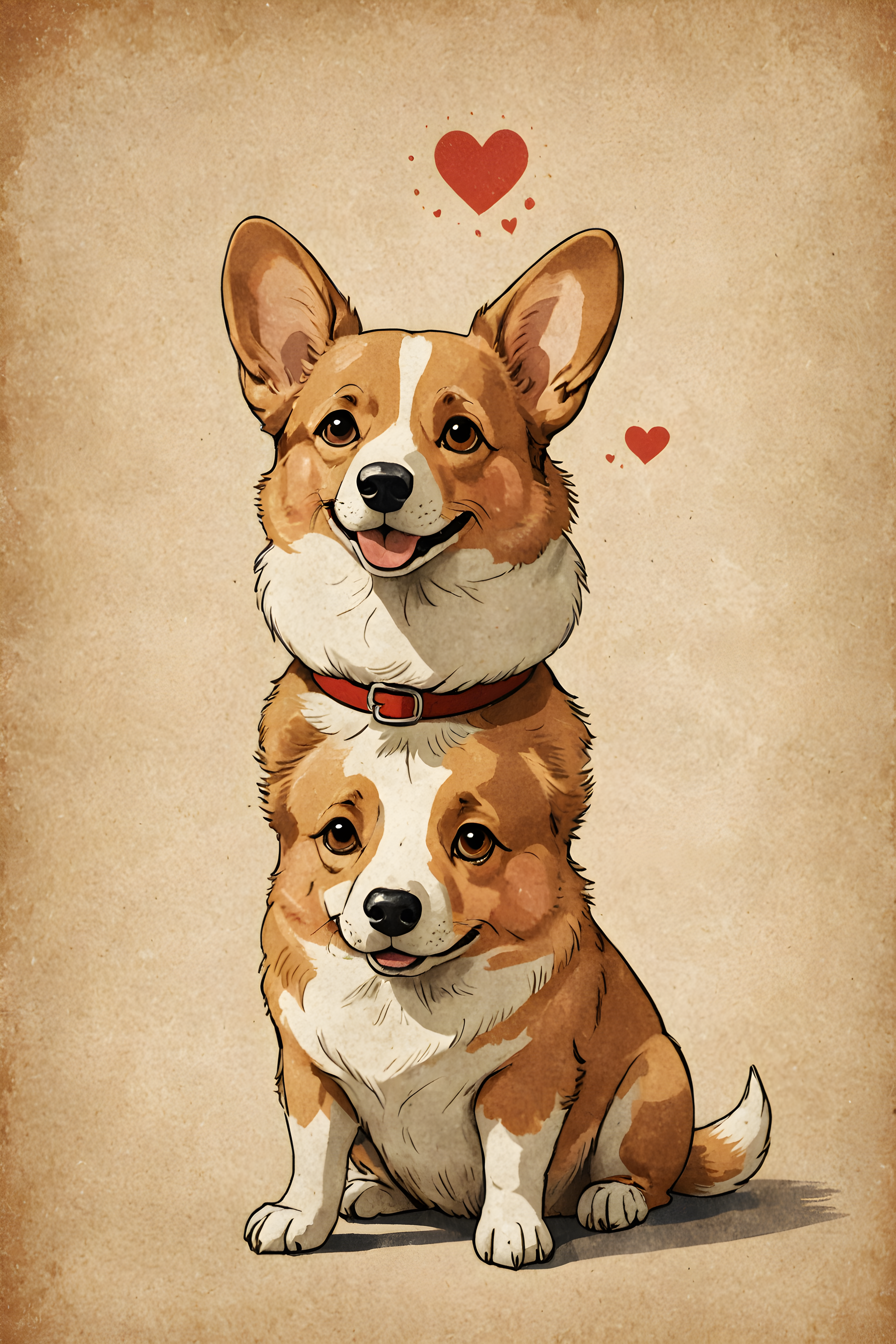 Retro Cartoon Corgi — Vintage Poster (Romantic)