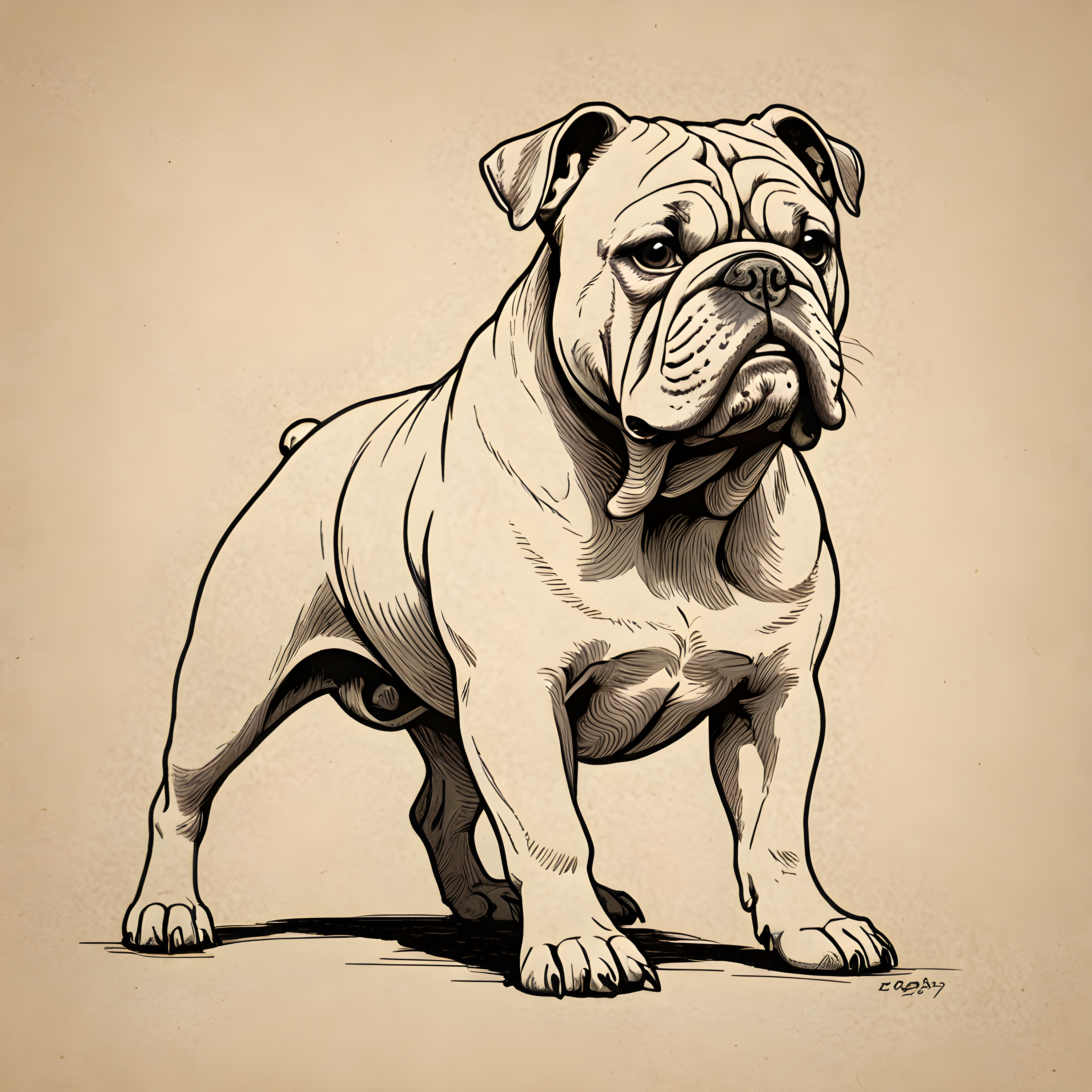 Sepia Bulldog — Minimalist Line Art (Playful)