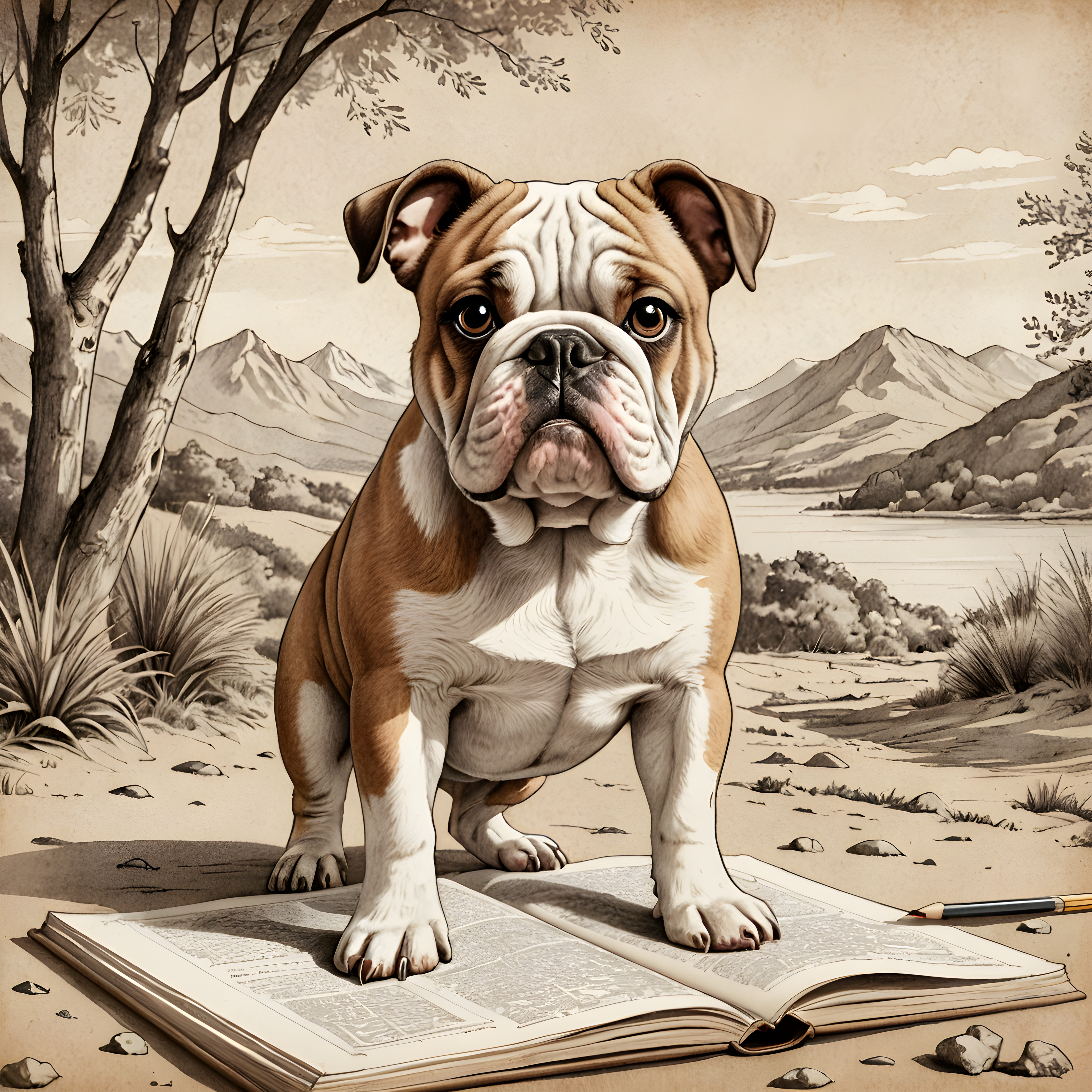 Sepia Bulldog — Pencil Sketch (Cute)