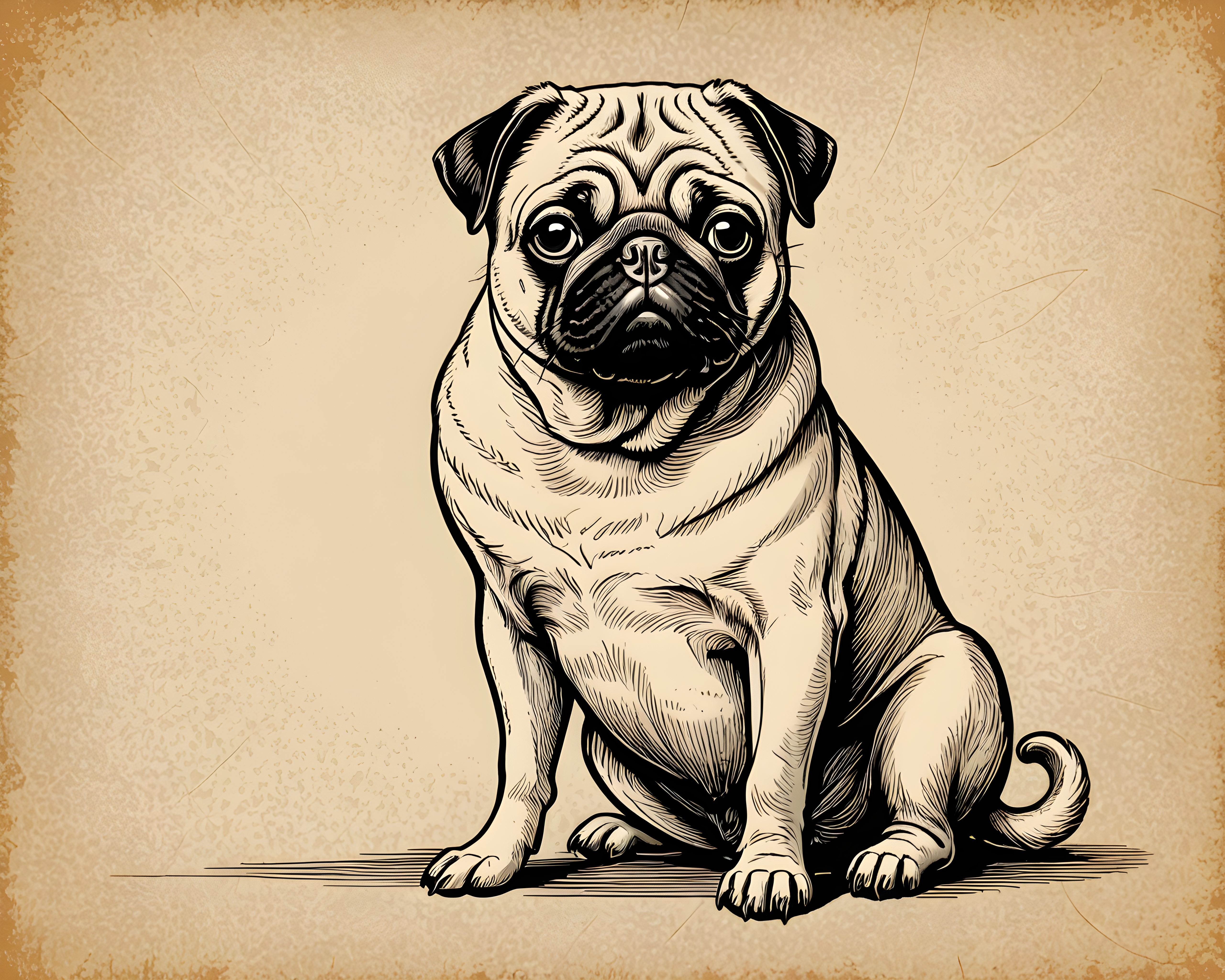 Vintage Pin Up Pug — Line Art (Sleepy)