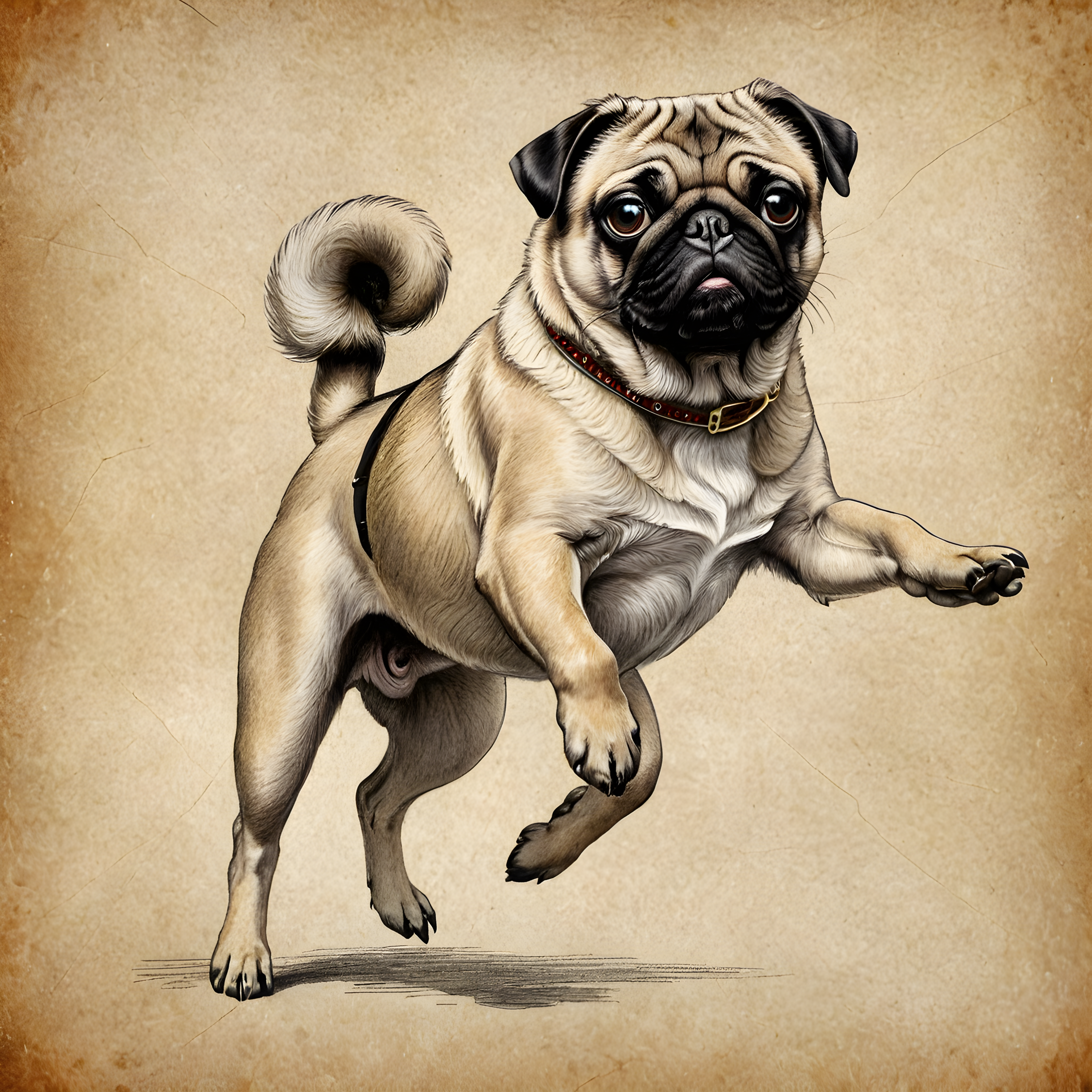 Vintage Pin Up Pug — Pencil Sketch (Luxury)