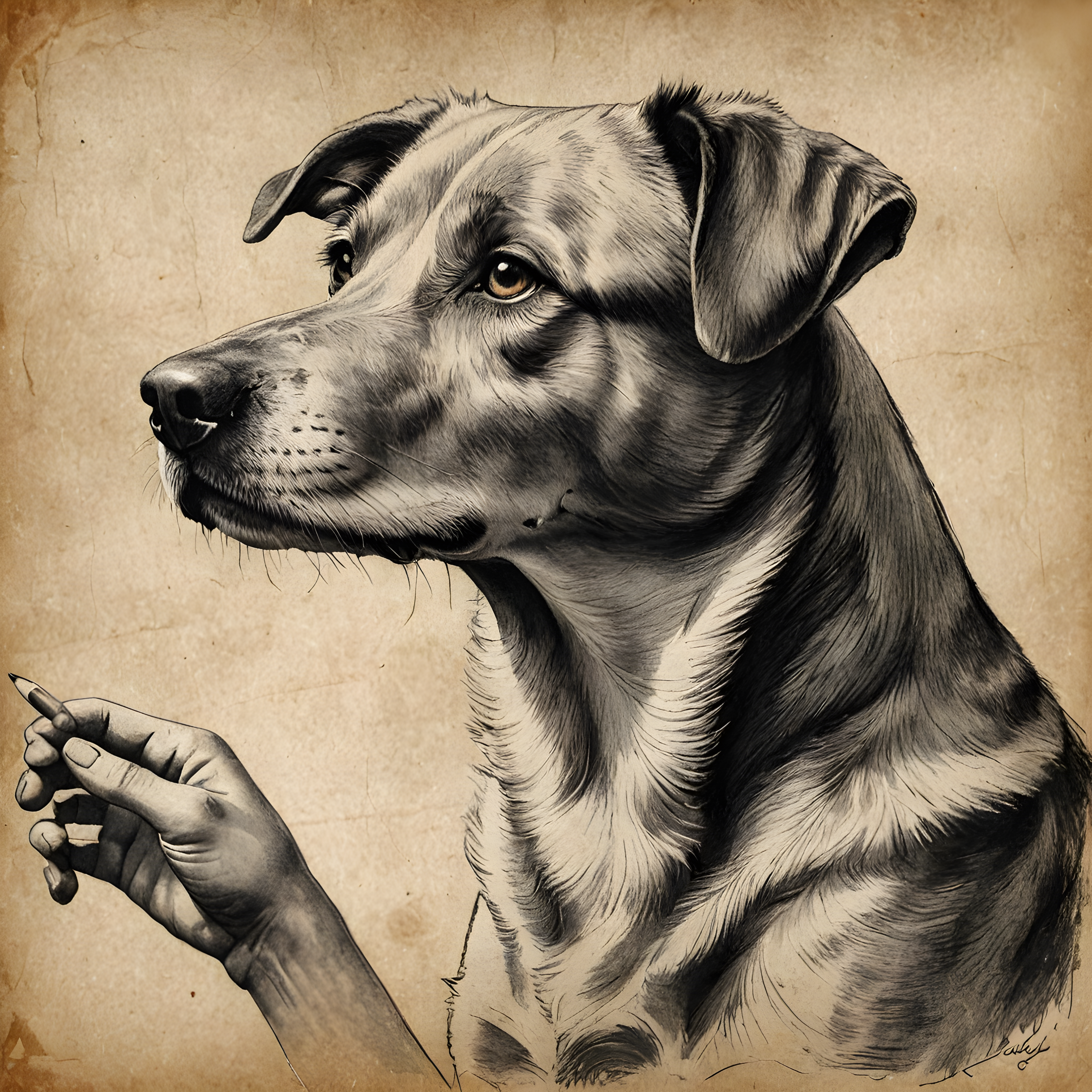 Vintage Portrait Dog — Pencil Sketch (Emotional)