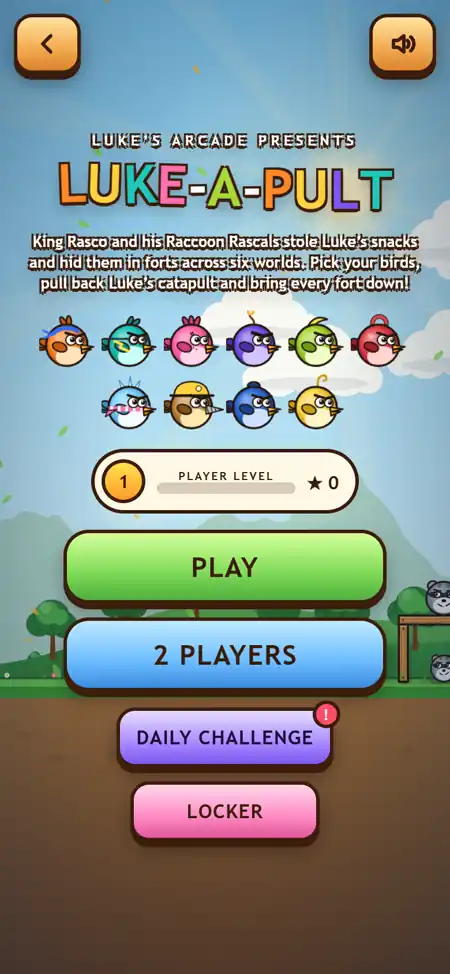 LUKE-A-PULT menu screen